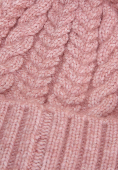 Womens Pink Cable Knit Bobble Hat
