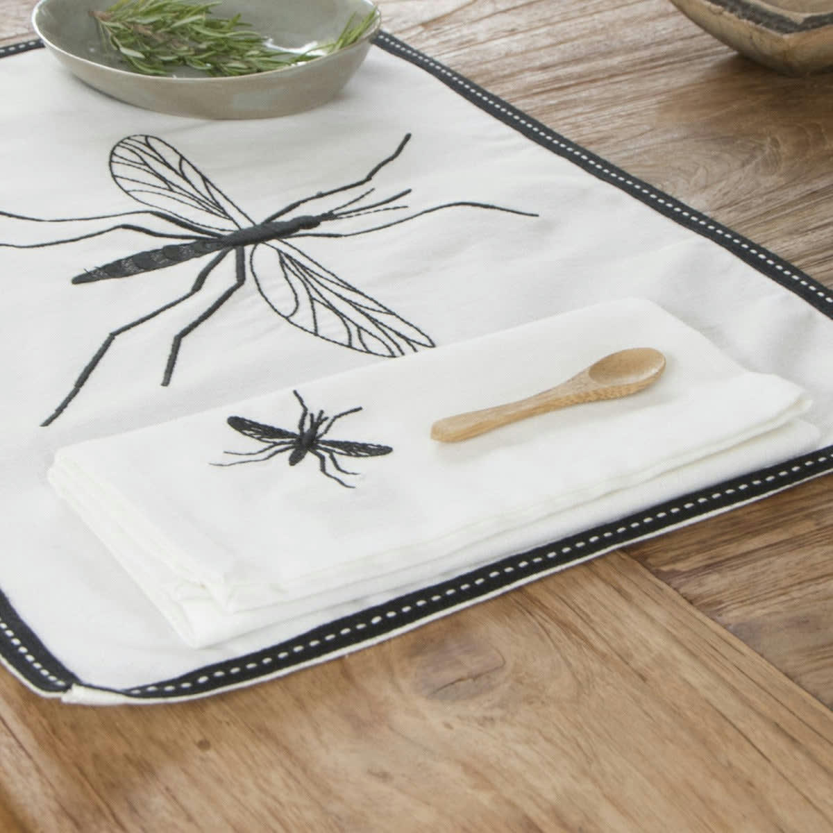 MOSQUITO - Serviettes de table (x4) coton  45x45 blanc / noir