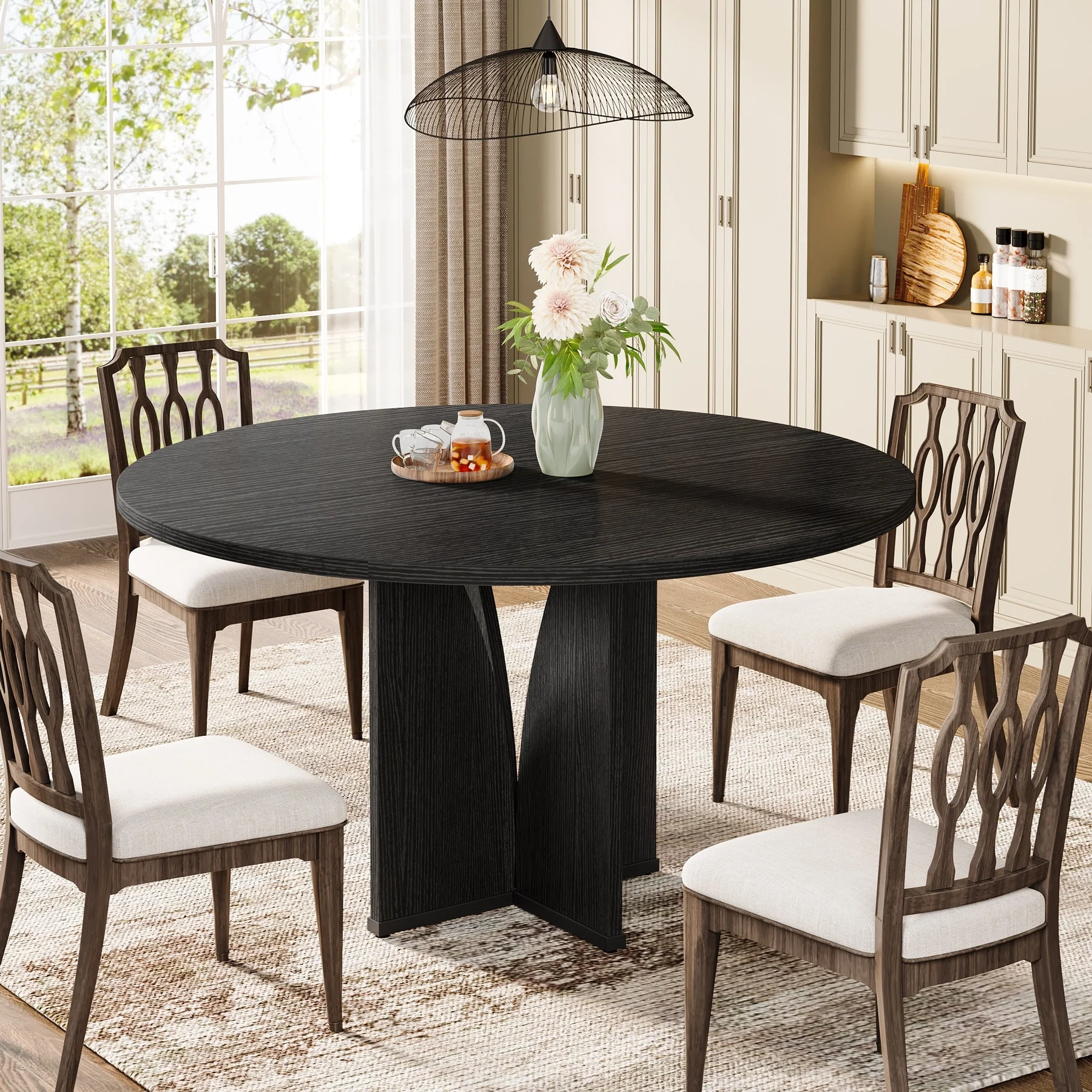 39.4-inch Round Dining Table with Wooden Tabletop for Kitchen Dining Room