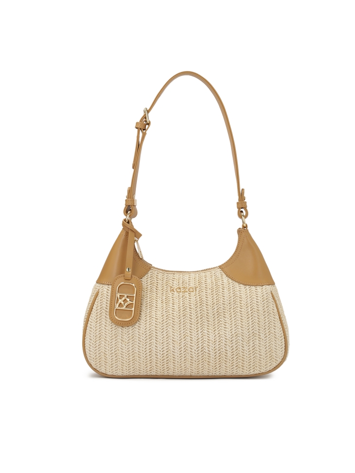 Beige braided baguette handbag