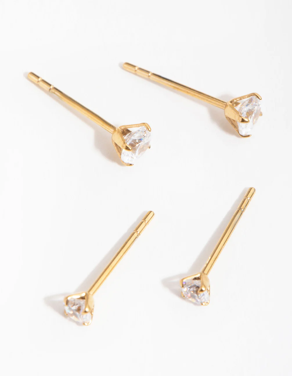 Gold Plated Surgical Steel Graduating Cubic Zirconia Stud Earrings 2-Pack