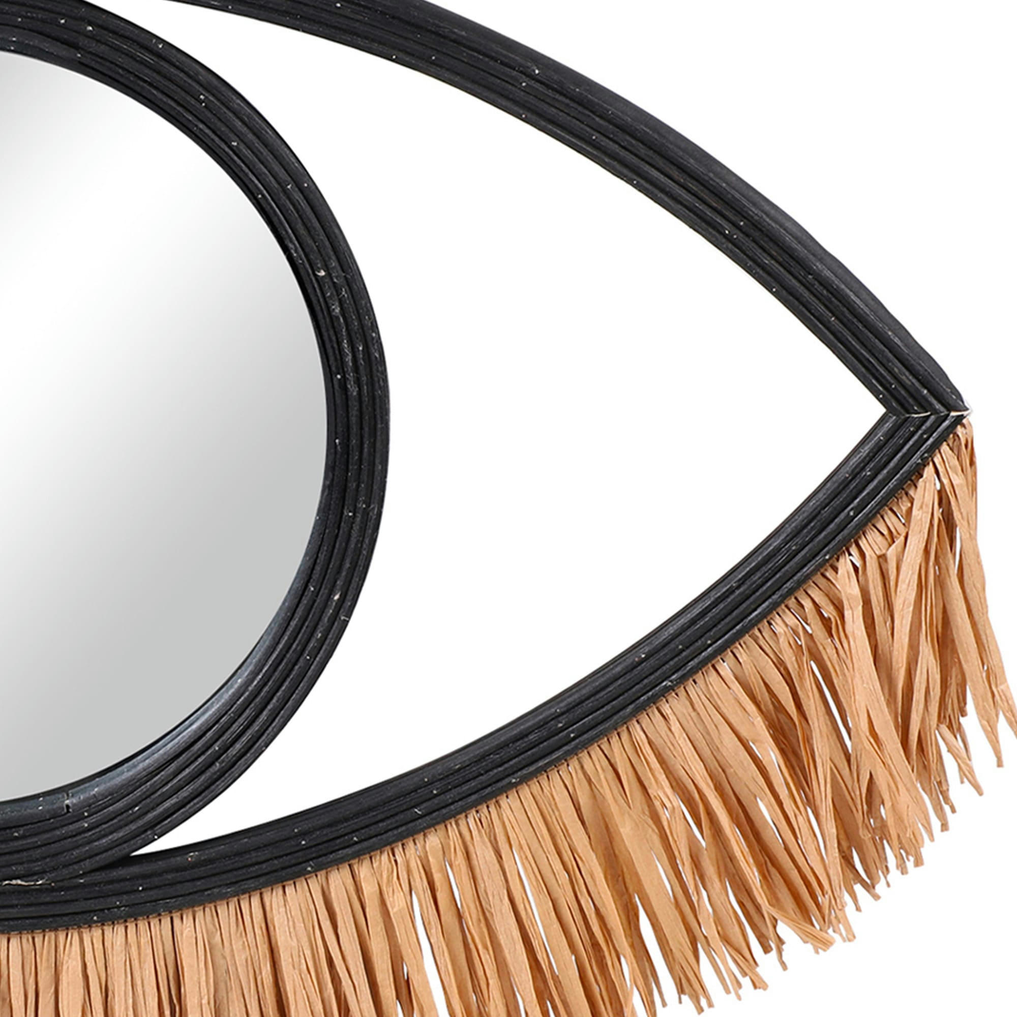 - Miroir mural oeil en rotin noir et raphia 40x31cm