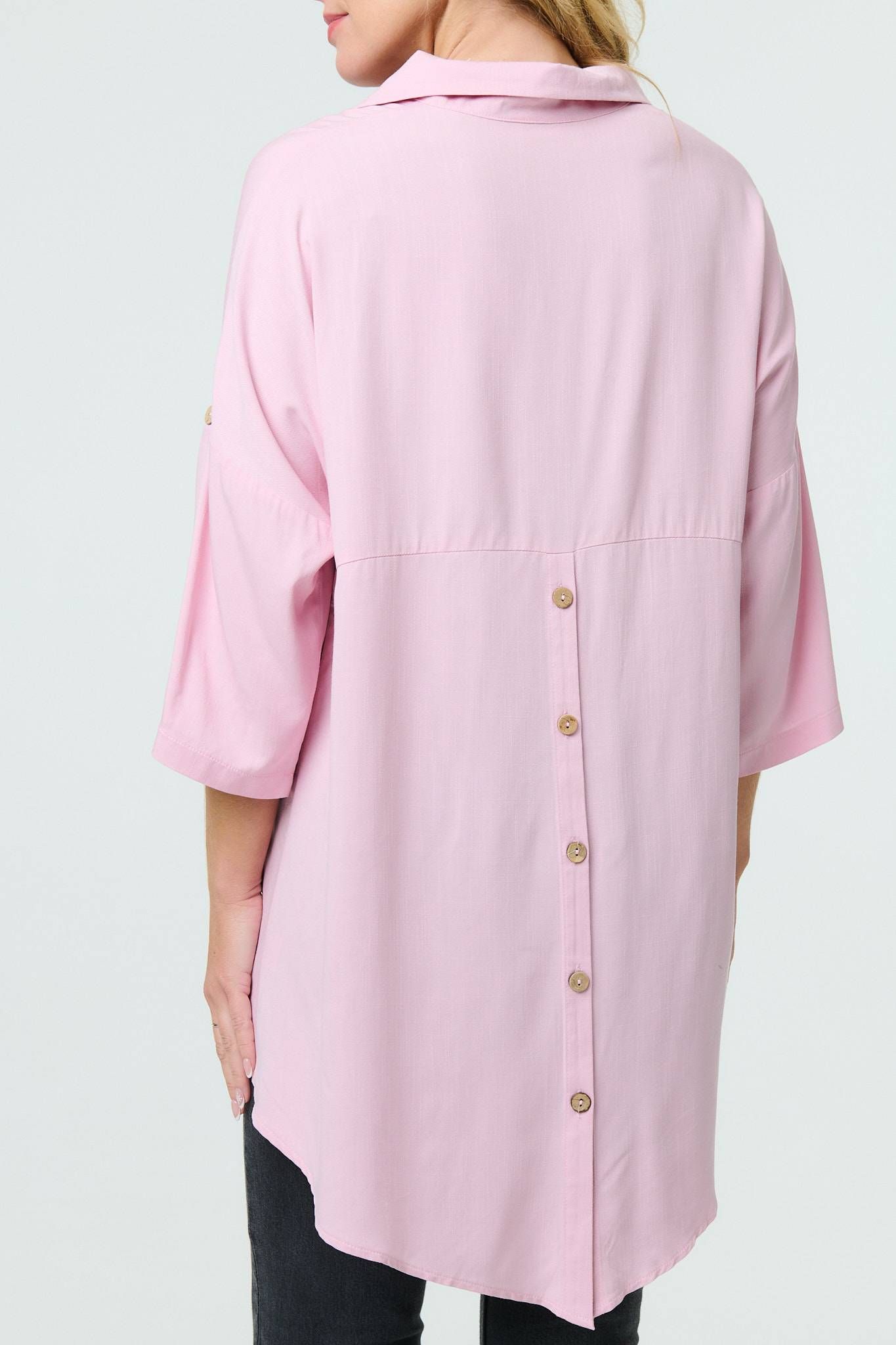 Izabel London Relaxed High Low 3/4 Sleeve Shirt
