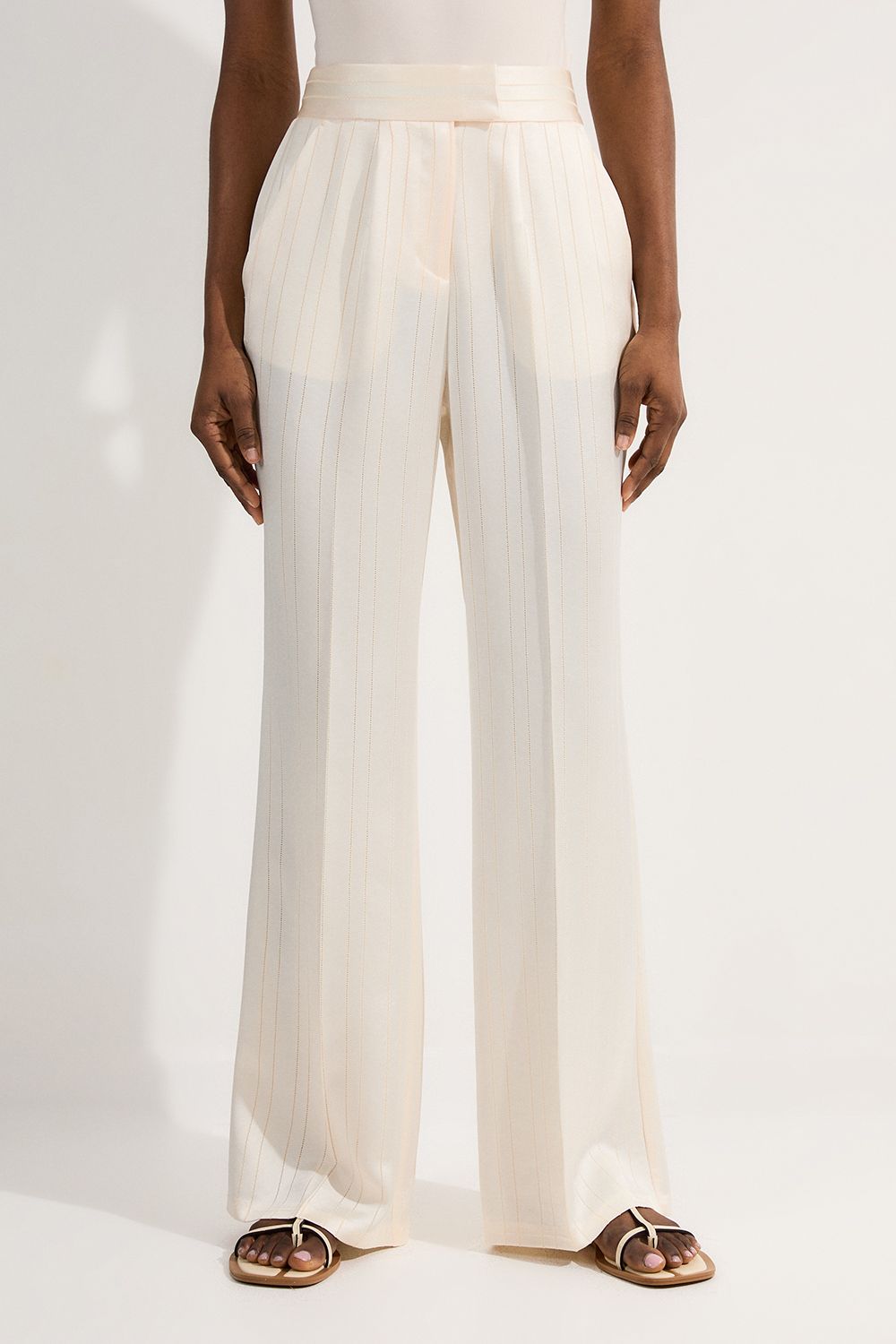 KarenMillen Petite Premium Satin Pinstripe Tailored Straight Leg Trouser