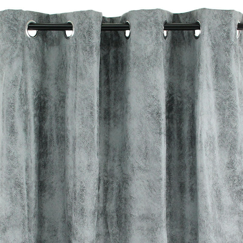 HAVANE - Rideau à oeillets aspect cuir gris 140x250