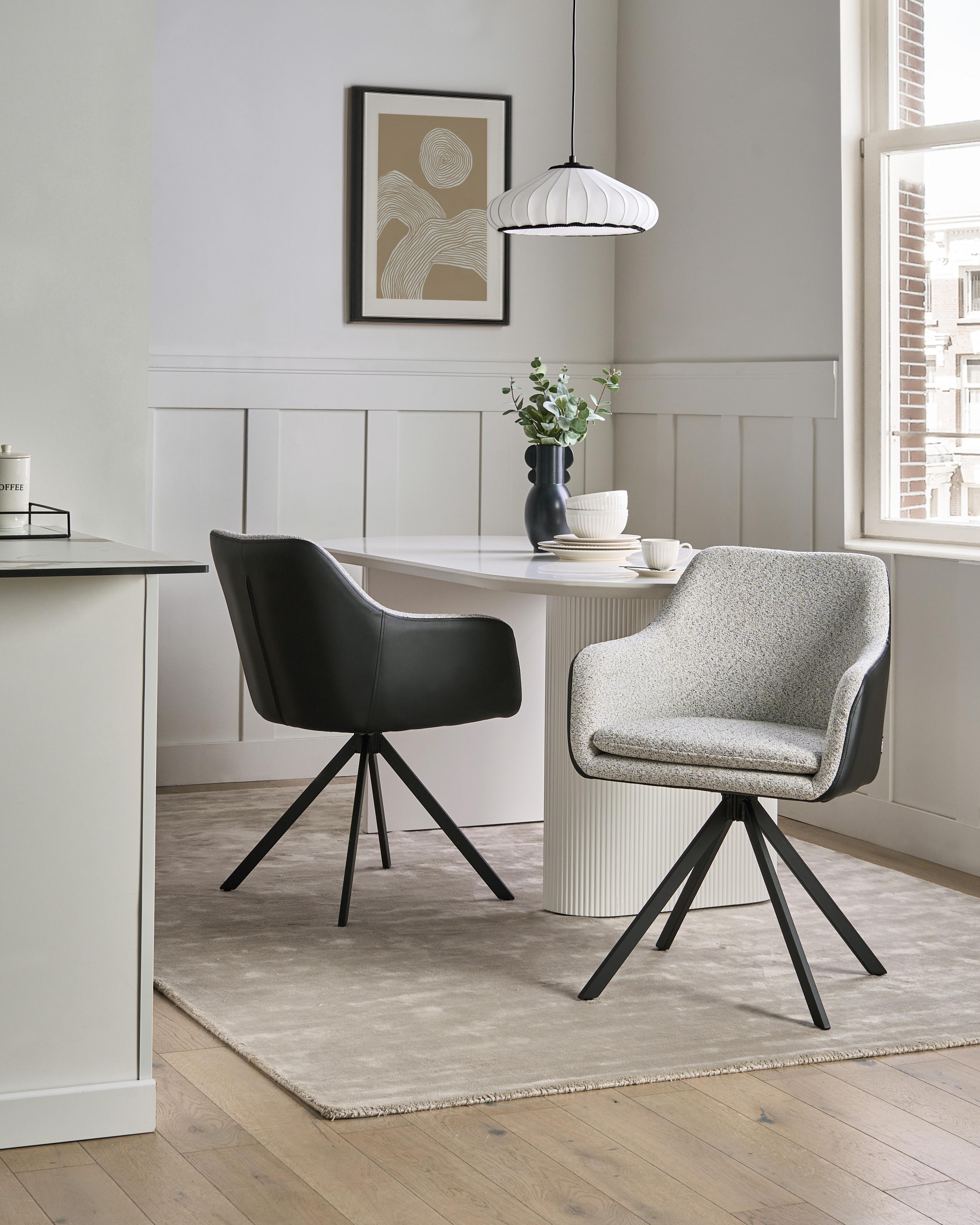 Set of 2 Dining Chairs LITHIA Fabric Black/ White
