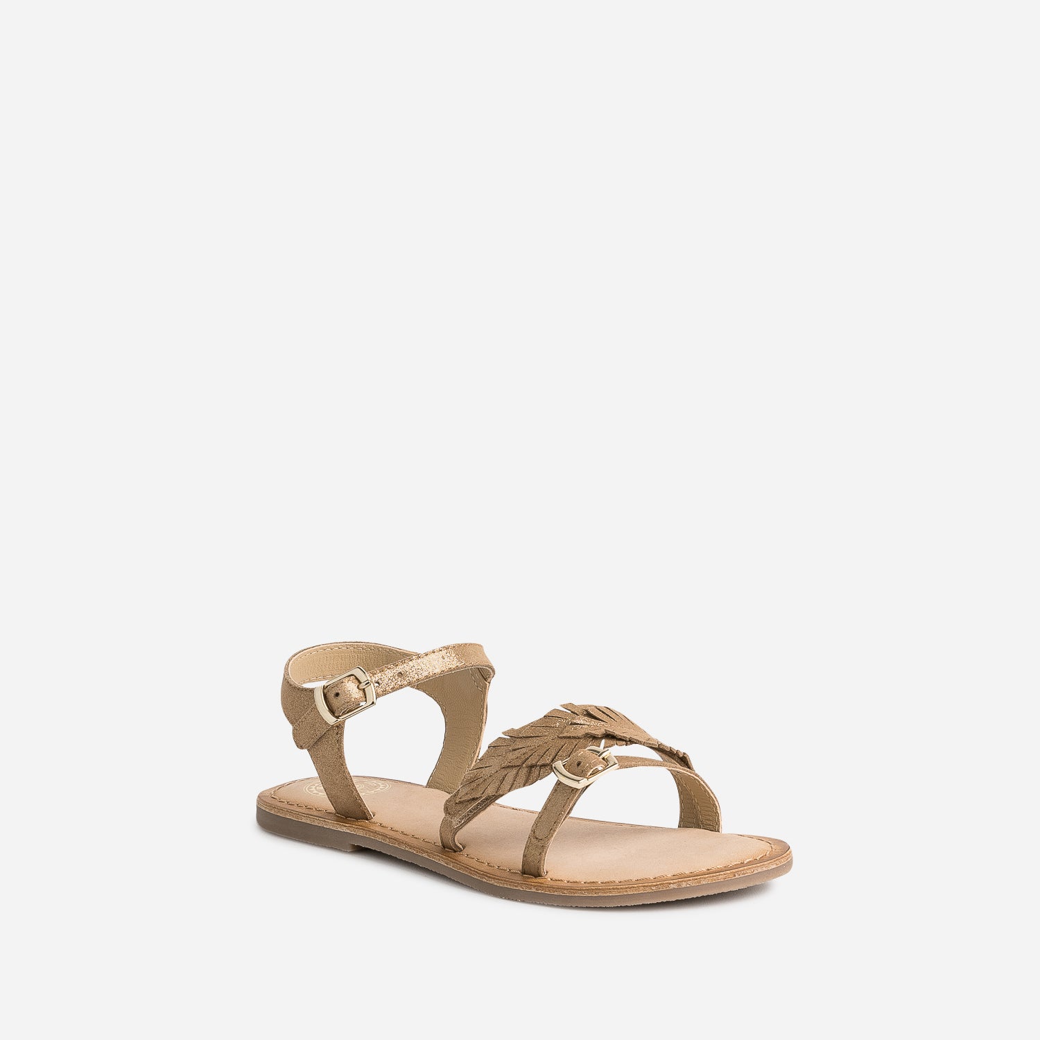 Sandale BUGGY marron en cuir velours avec feuilles