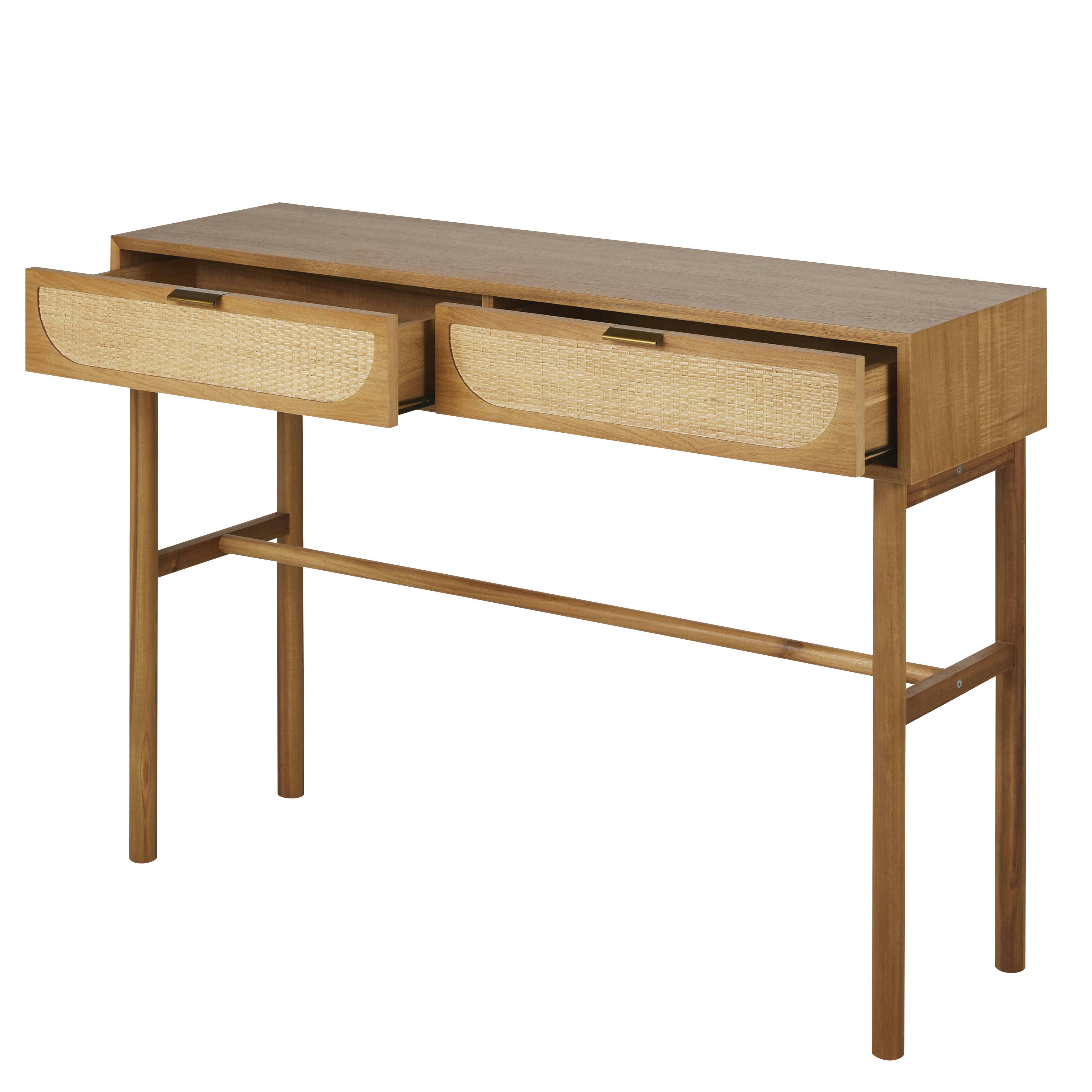 Tarifa - Console 2 tiroirs coloris noisette et rotin tressé