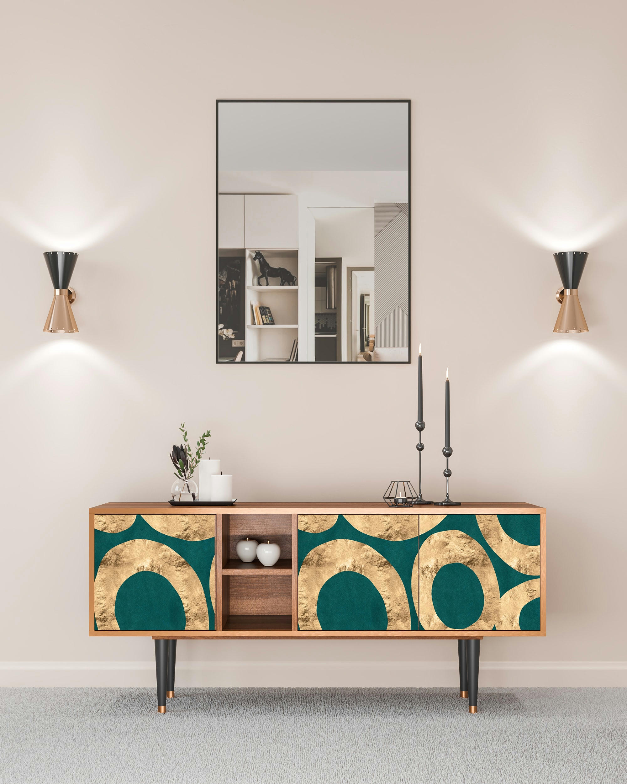 ZIRCON SPHERE - Meuble TV  bleu-vert 3 tiroirs L 150 cm