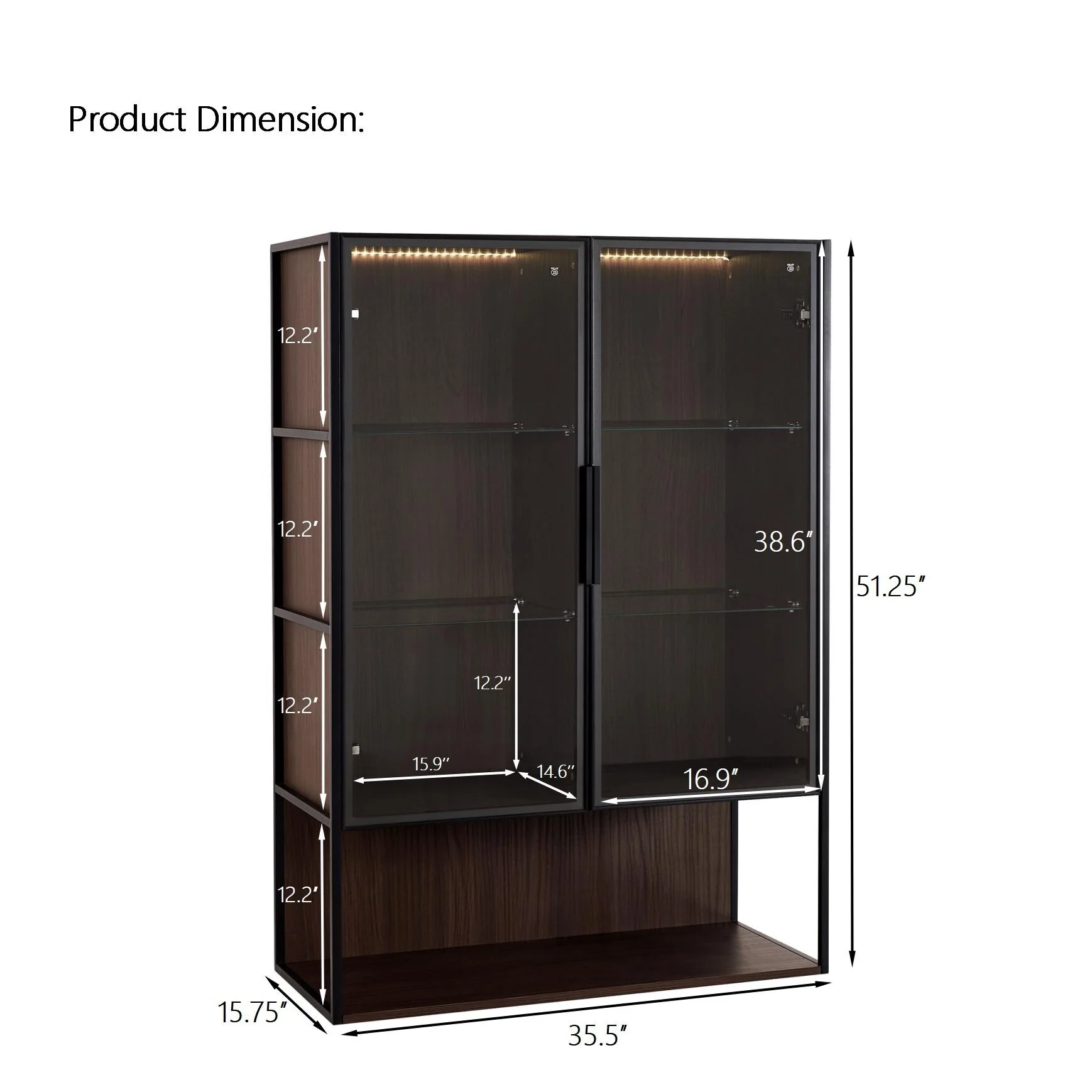 51.2'' Tall Lighted Display Cabinet with Tempered Glass Door