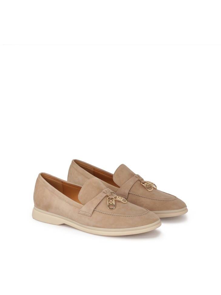 Suede loafers with suspended monograms