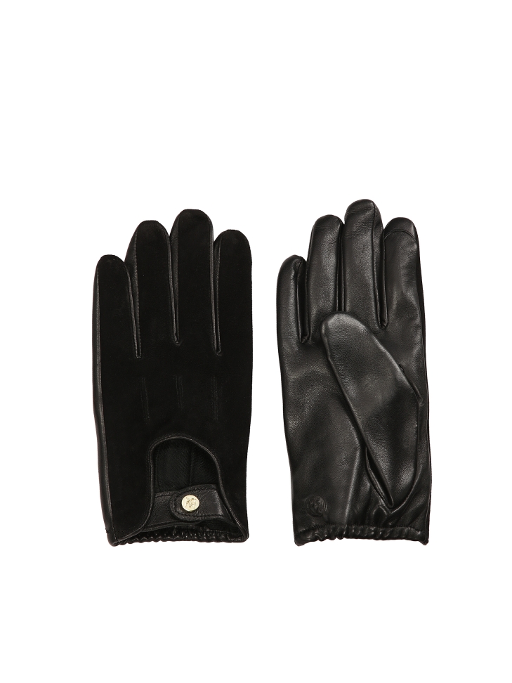 Black gloves made of two types of leather