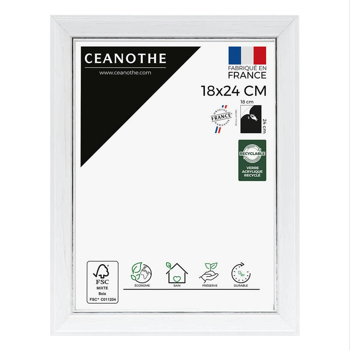 VITTORIA - Cadre photo blanc à la finition argent patiné 18x24 cm bois massif fsc