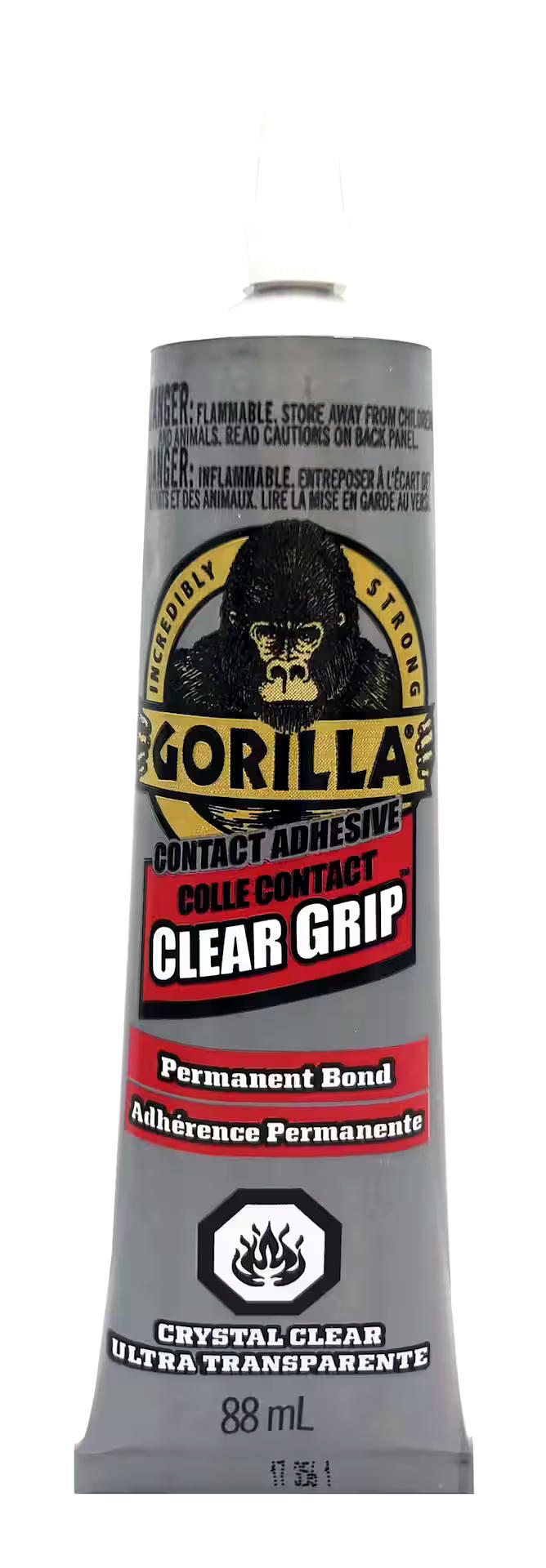 Gorilla Glue Clear Grip Permanent Bond Contact Adhesive, Waterproof, Crystal Clear, 88-mL