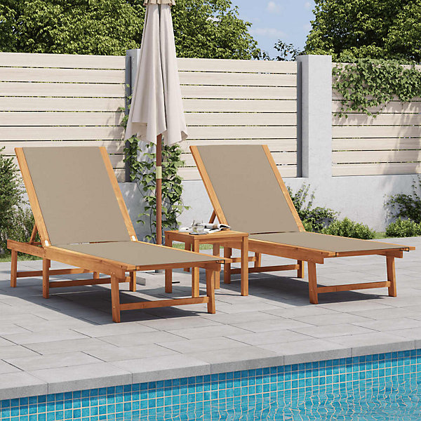 Chaises longues lot de 2 taupe bois acacia solide et textilène vidaXL