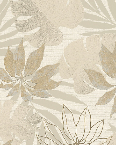 Papier peint vinyle intissé feuillage beige L.1001 x l.53cm