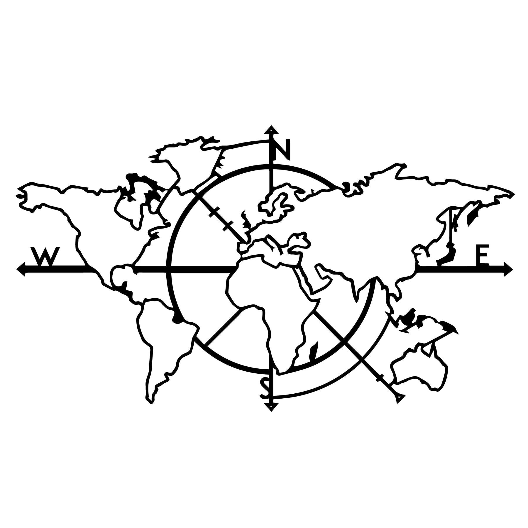 - Déco murale carte du monde en métal noir 97x56 cm