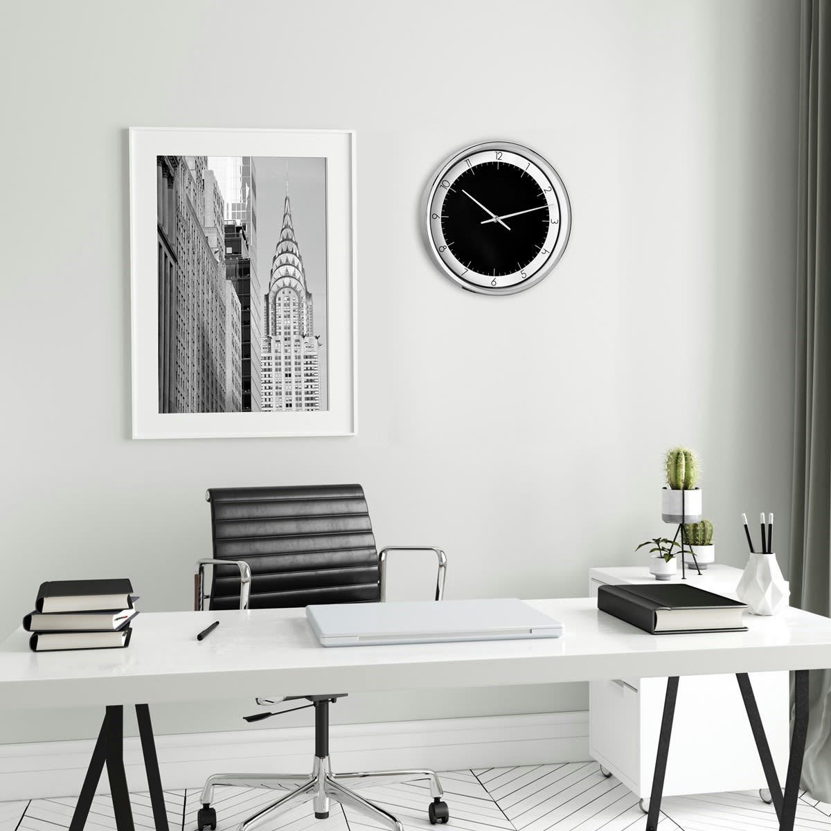 - Horloge noir et blanc chrome en métal D30cm