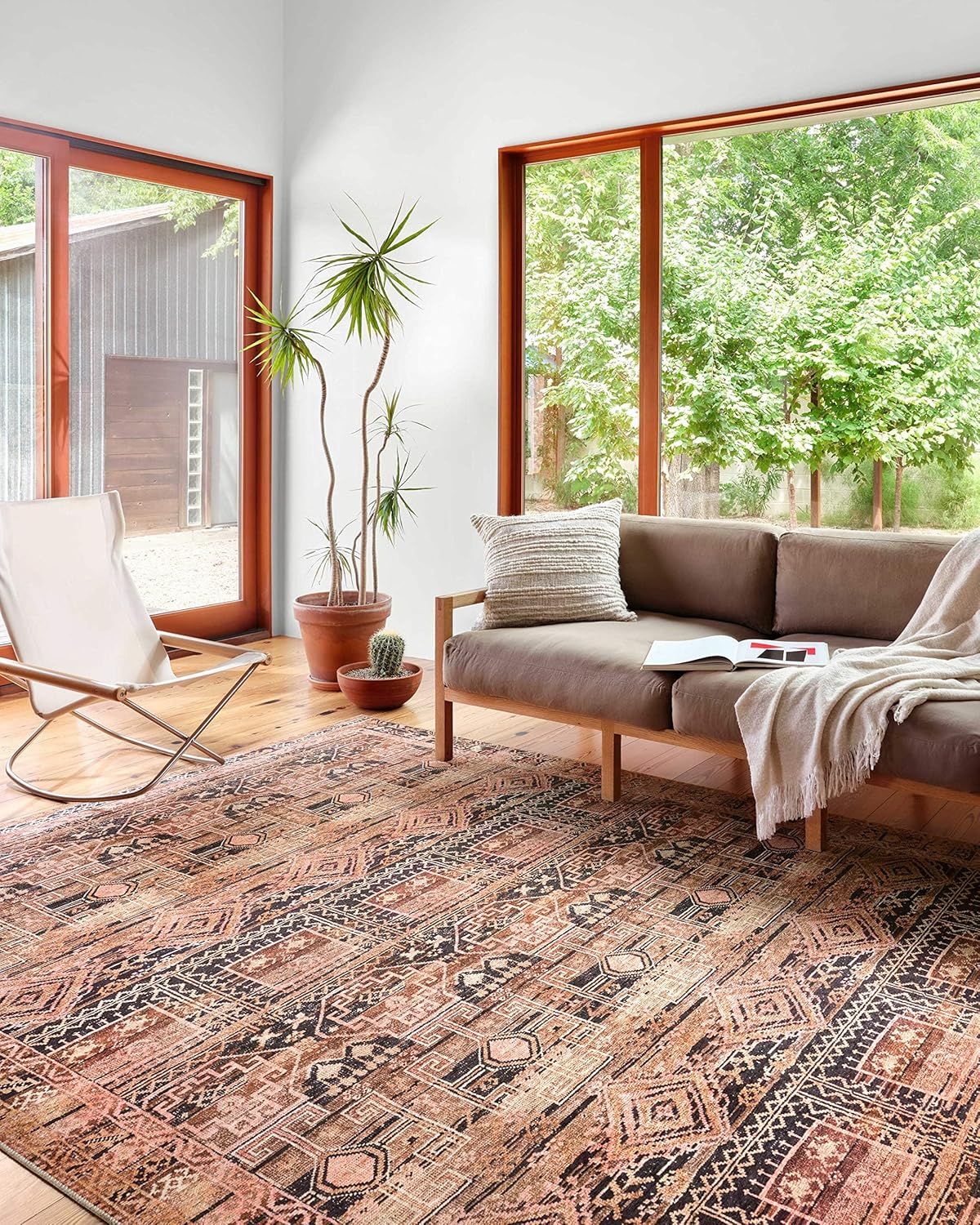 Loloi Layla Collection LAY-14 Mocha/Blush 9'-0 x 12'-0 .13 Thick Area Rug, Soft, Durable, Vintage Inspired, Distressed, Low Pile, Non-Shedding, Easy Clean, Printed, Living Room Rug