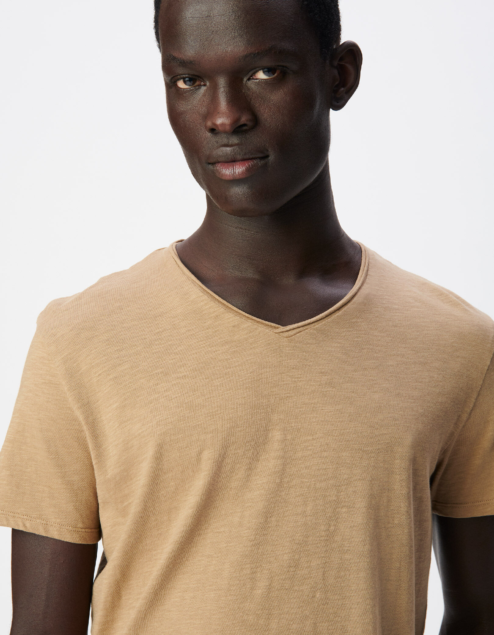 T-shirt encolure V parme coton bio flammé Homme