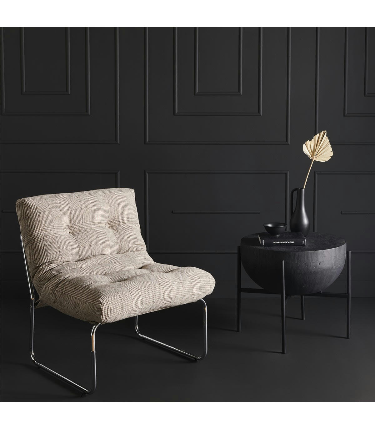 SORBONNE - Fauteuil en Tissu gris et pieds chromé