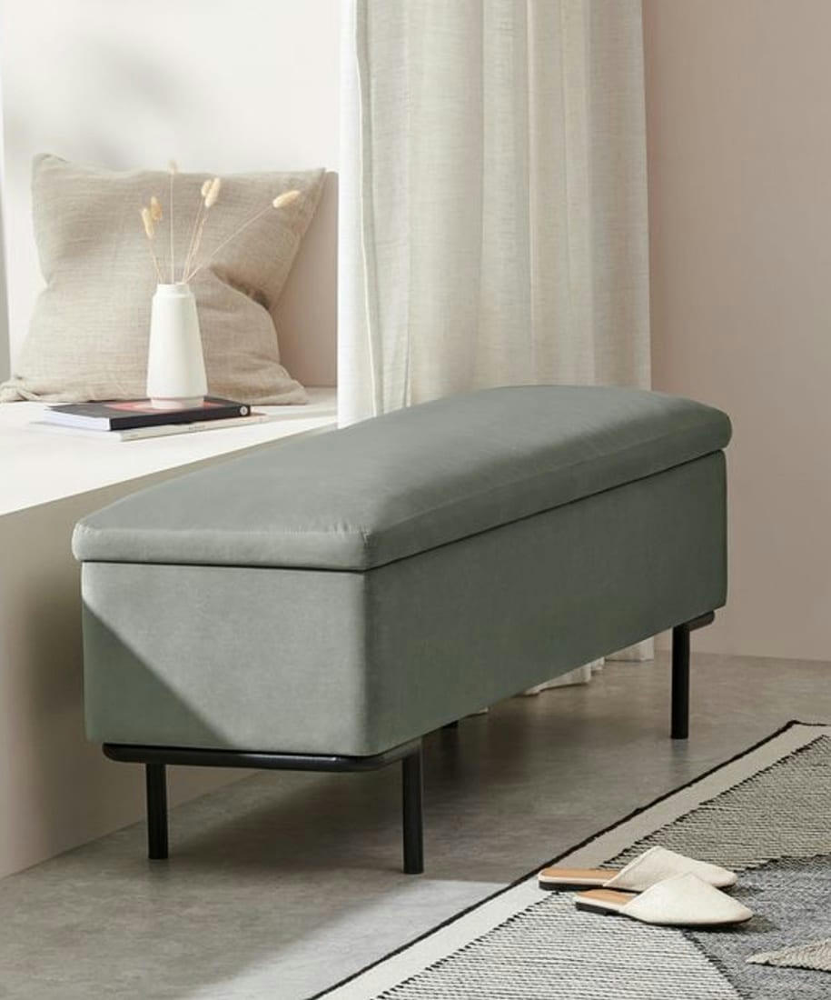 HARLOW - Banc de rangement en velour vert 40x130
