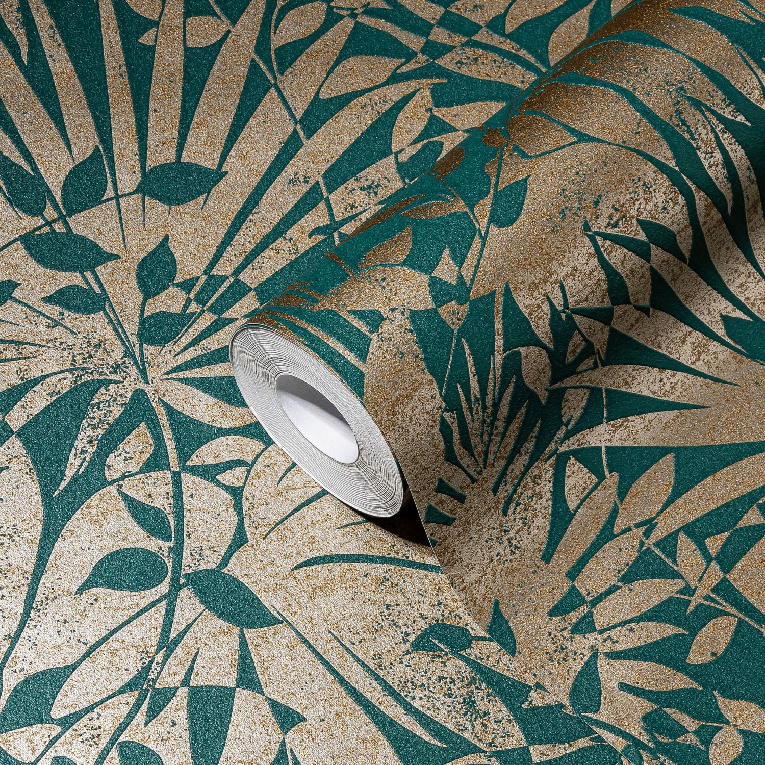 A.S. Création behang bloemen groen, goud en turquoise - 53 cm x 10.05 m - AS-388311