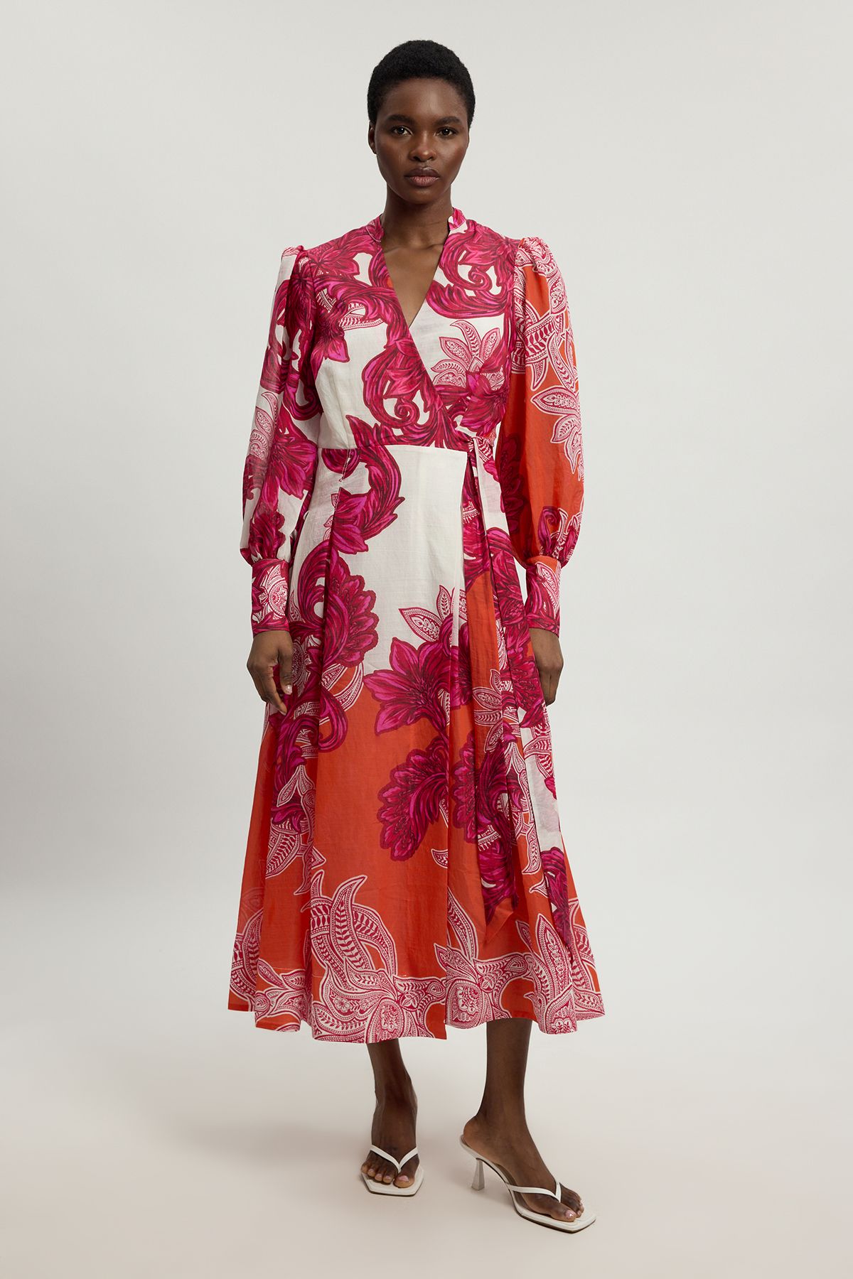 KarenMillen Baroque Balloon Sleeve Maxi Dress