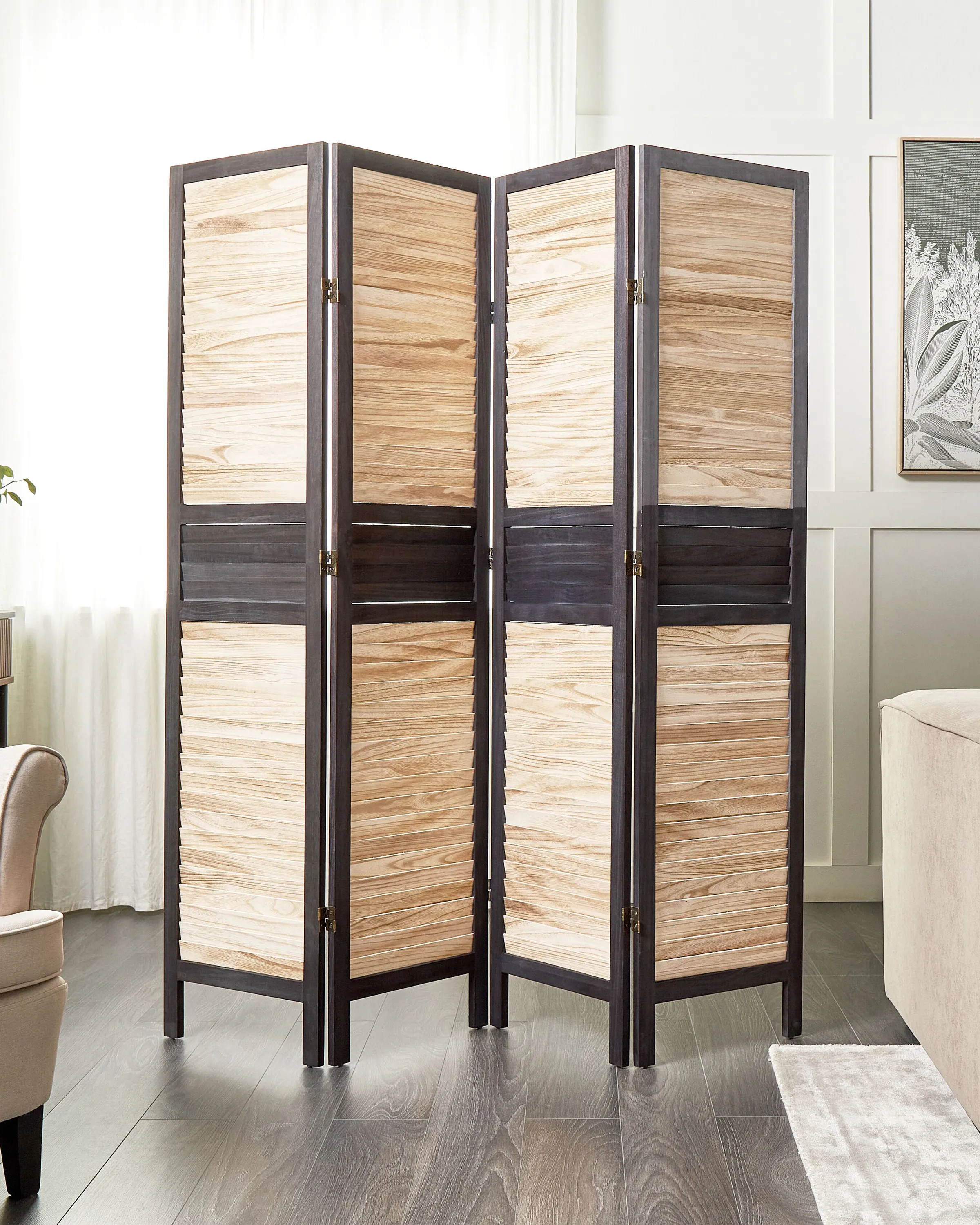 4 Panel Room Divider BRENNERBAD Brown/ Black 164 cm 170 cm