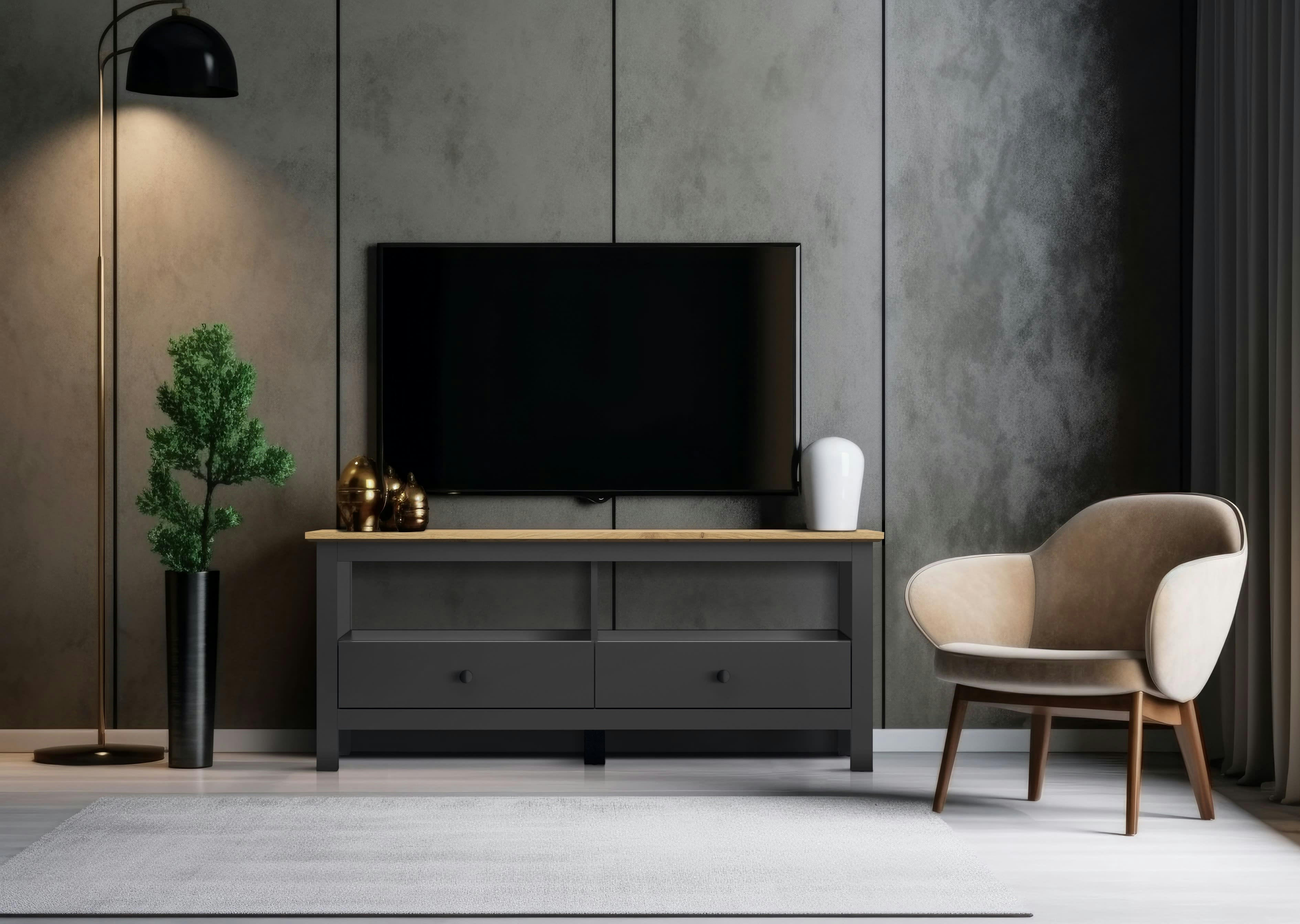 HESEN - Meuble tv  effet chêne et gris 137cm gris et chêne clair