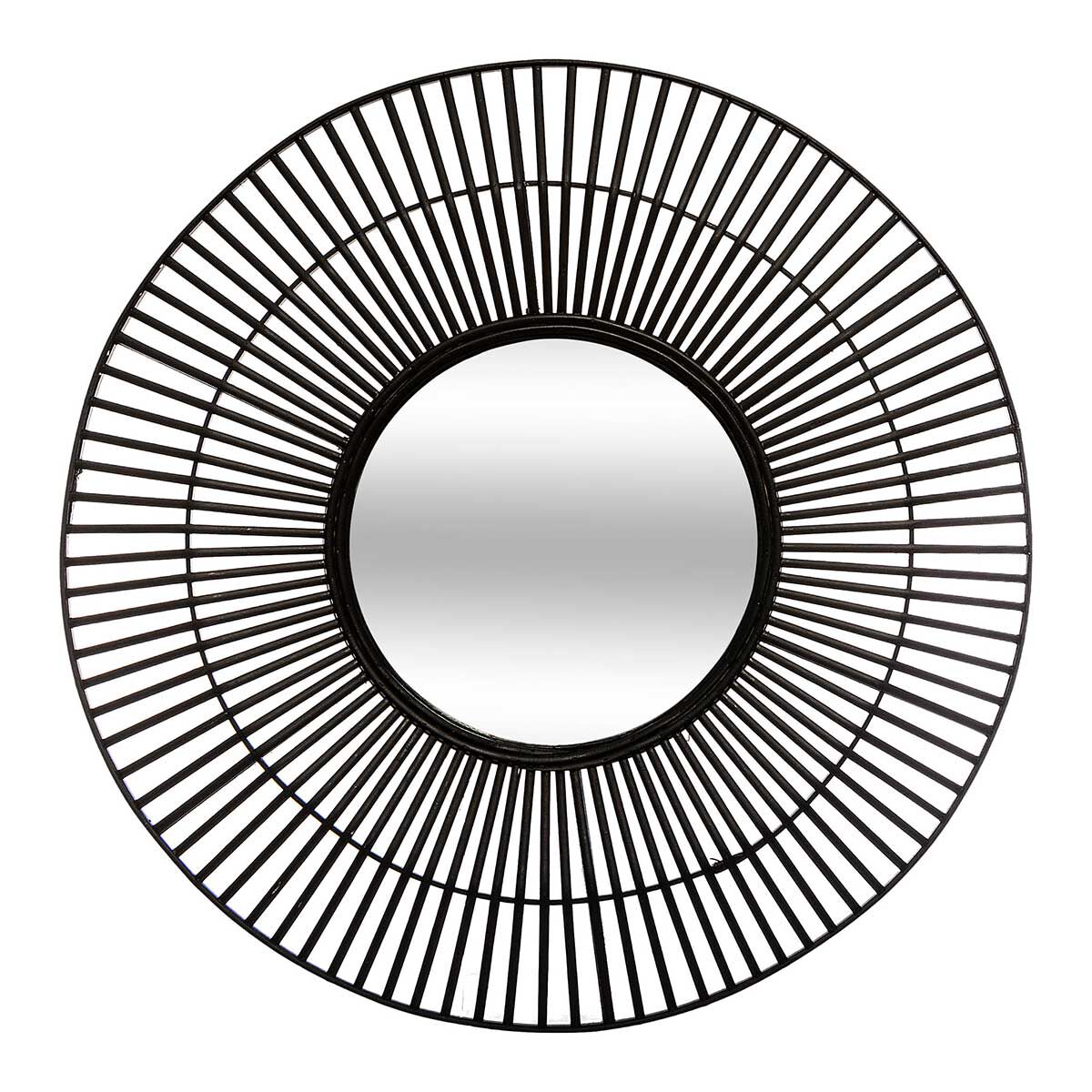 Espelho de parede preto em bambu 77cm