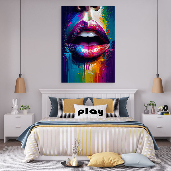 Obraz do salonu sypialni, Czerwone Usta Twarz Kobiety 20x30