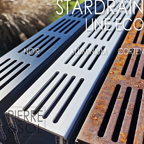 Caniveau XXS MINI L 6,5 cm Grille acier Corten - StarDrain - LINE ECO - Pièce en T