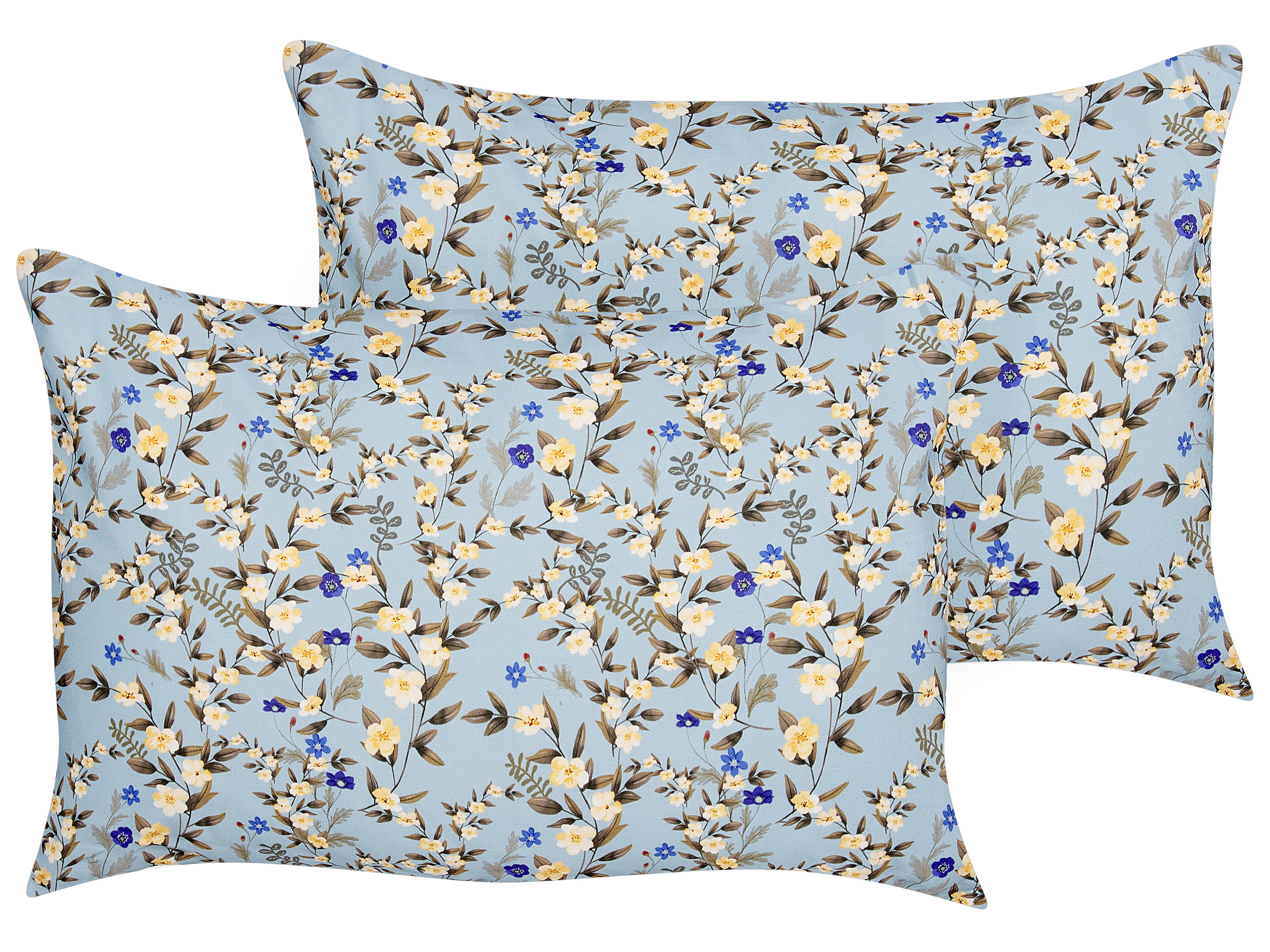 Set of 2 Outdoor Cushions VALLORIA Floral Pattern 40 x 60 cm Blue