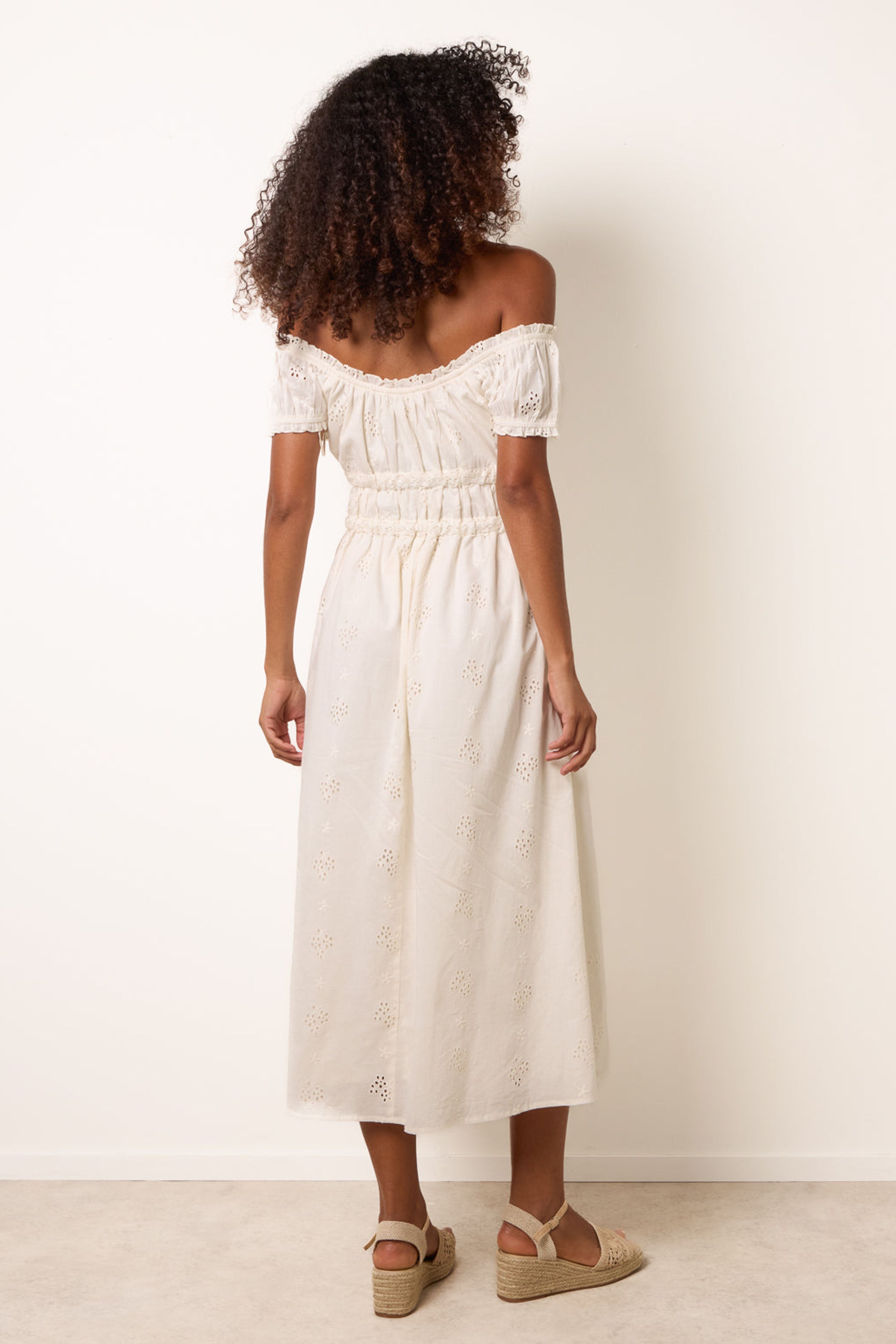 Blue Vanilla Ivory Broderie Front Tie Midi Dress