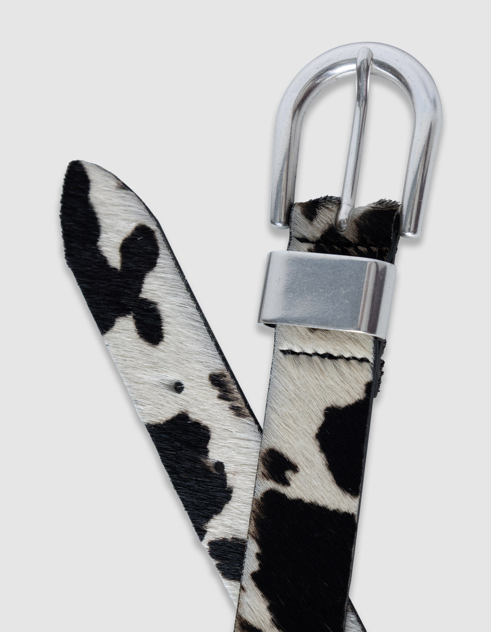Ceinture écrue cuir effet poulain motif vache Femme