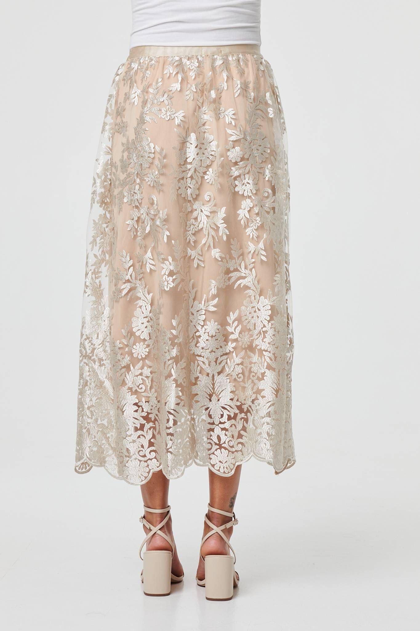 Izabel London Floral Embellished High Waist Midi Skirt