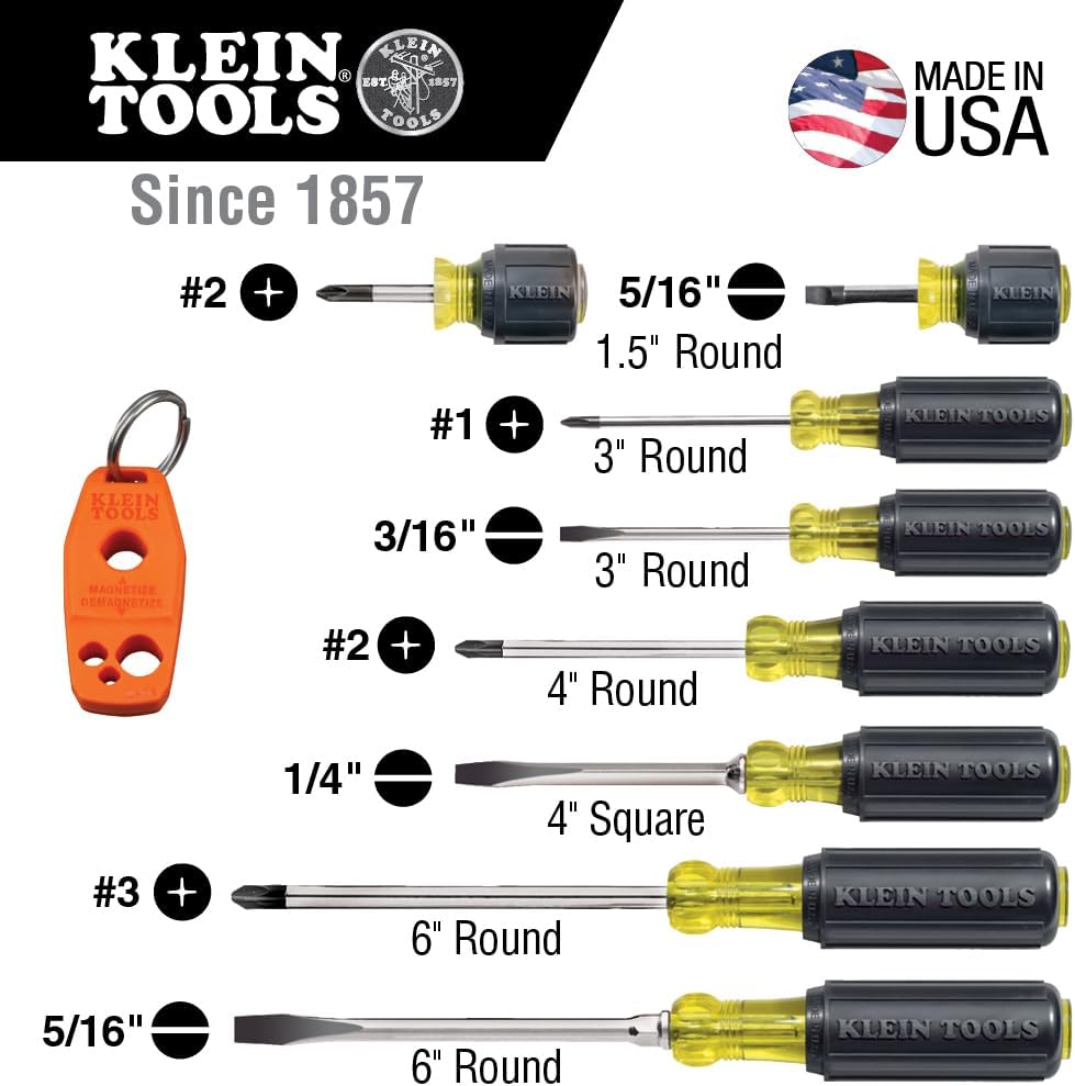 Klein Tools 80021 Tool Set, Screwdriver and Nut Driver Tool Kit with Assorted Tips, Magnetizer / De-Magnetizer, 16-Piece, Home Improvement