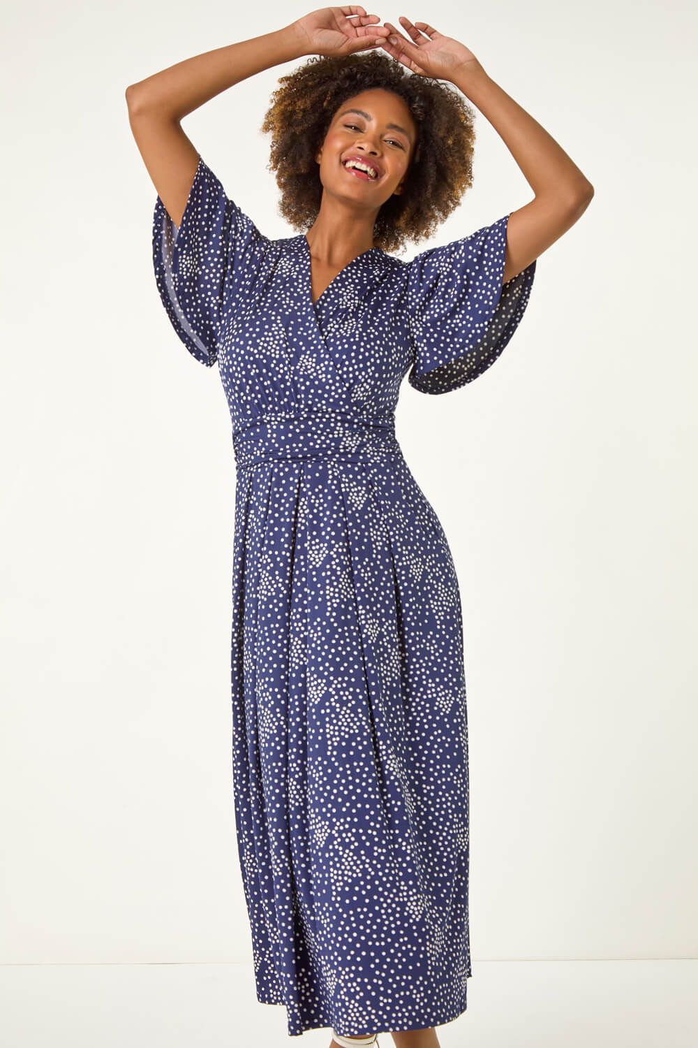 Roman Spot Print Wrap Midi Dress