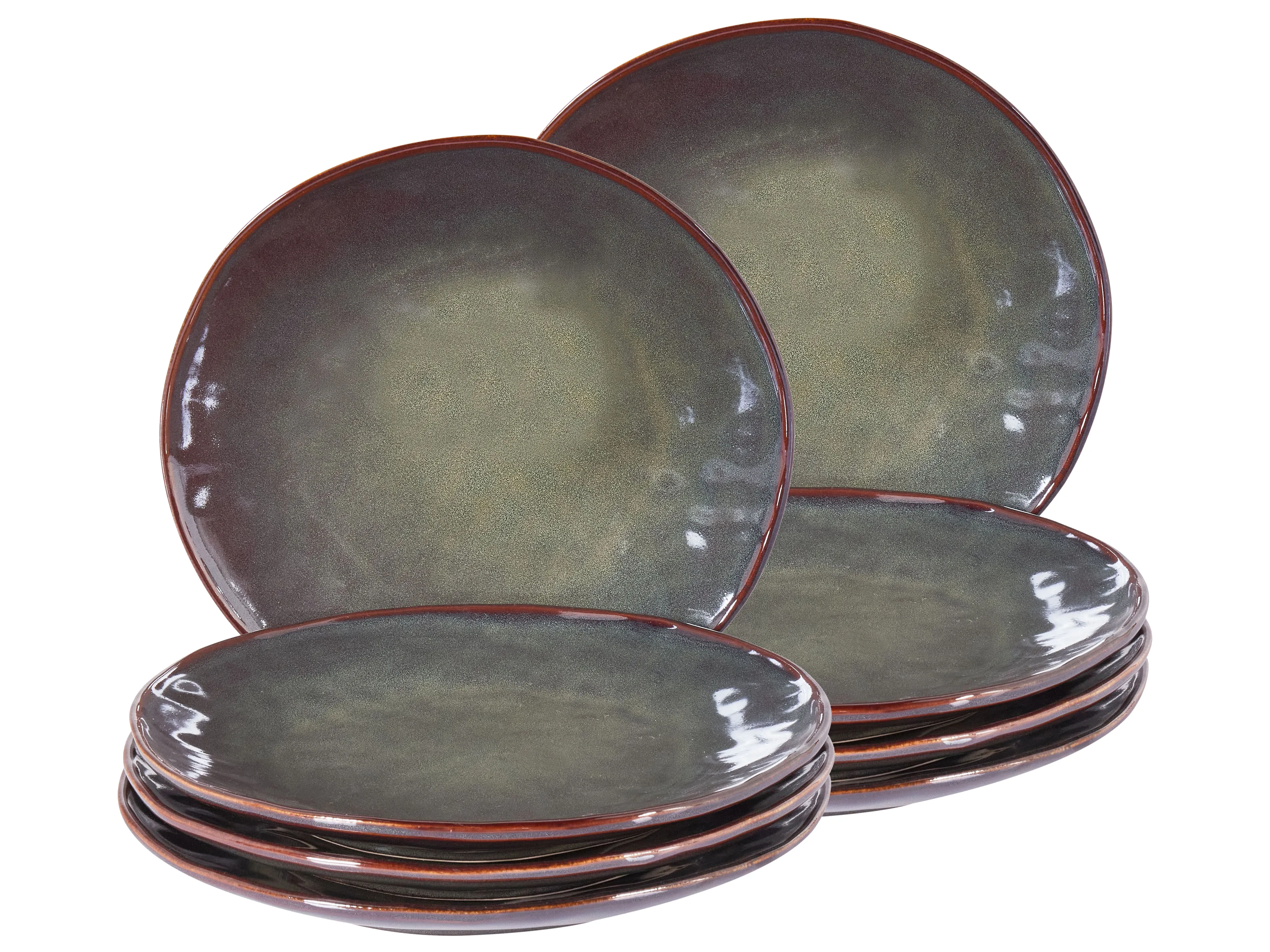 Set of 8 Dinner Plates THYME Stoneware Dark Green