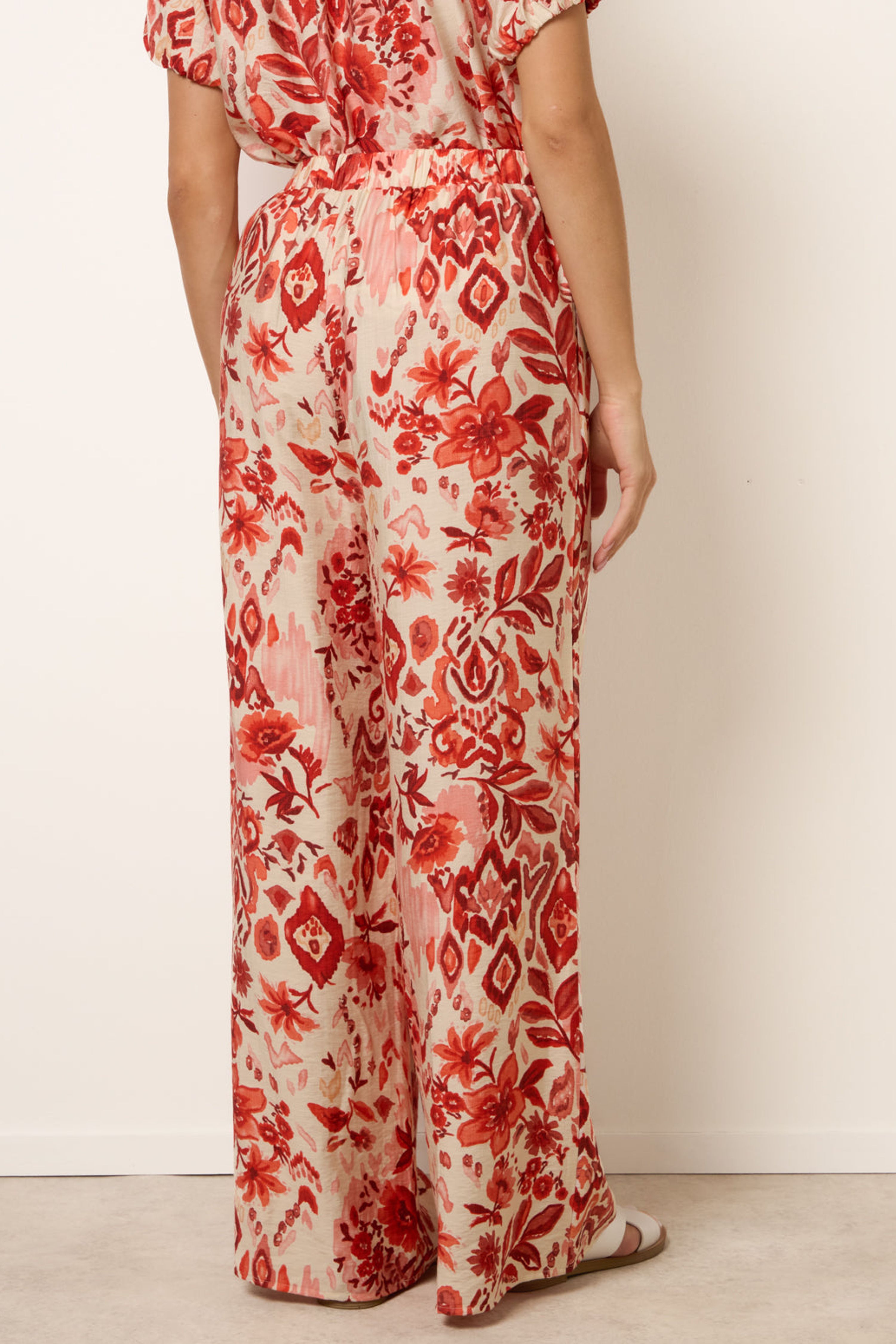 Blue Vanilla Orange Watercolour Floral Printed Wide Leg Trousers