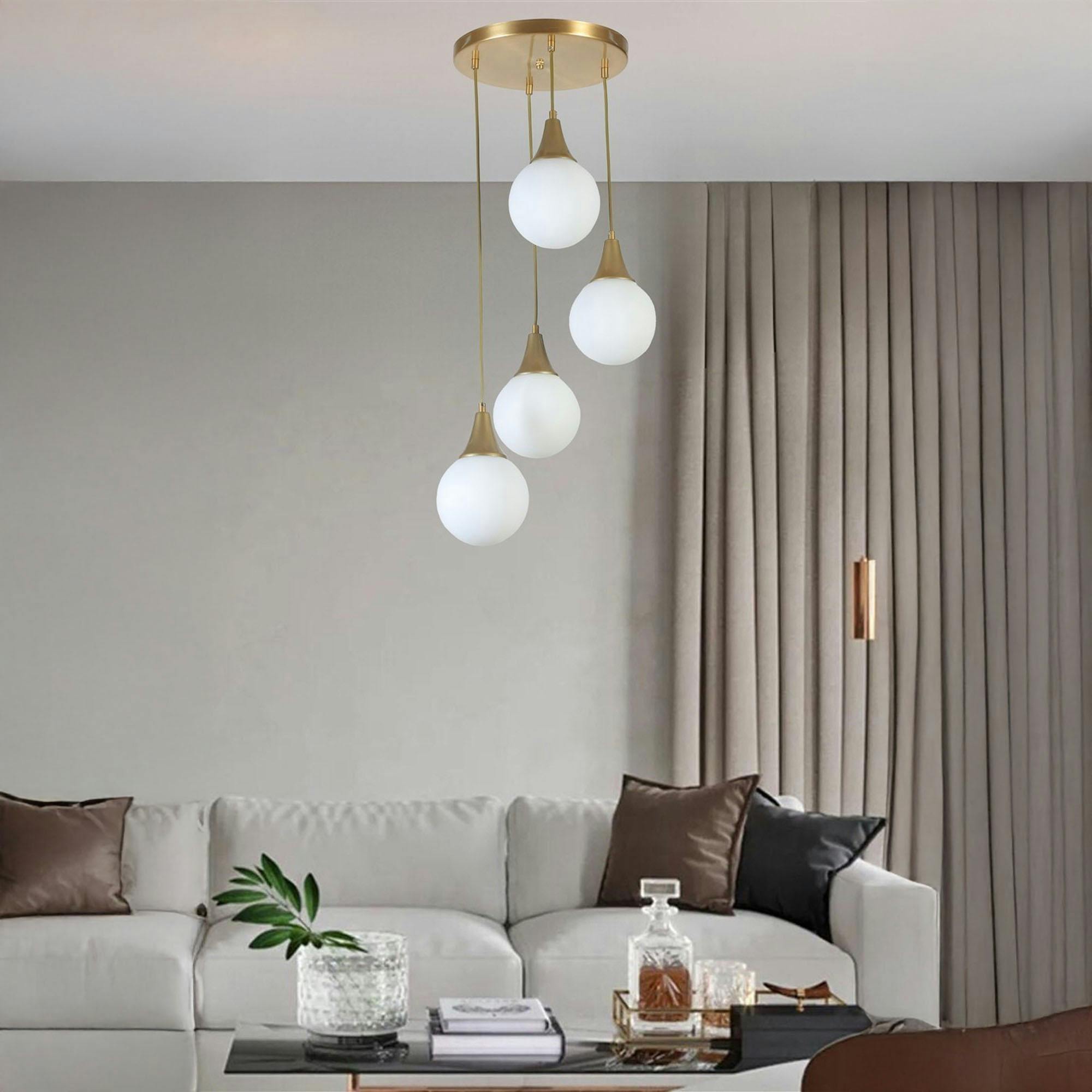Suspension moderne dorée 4 globes verre dépoli SIERRE