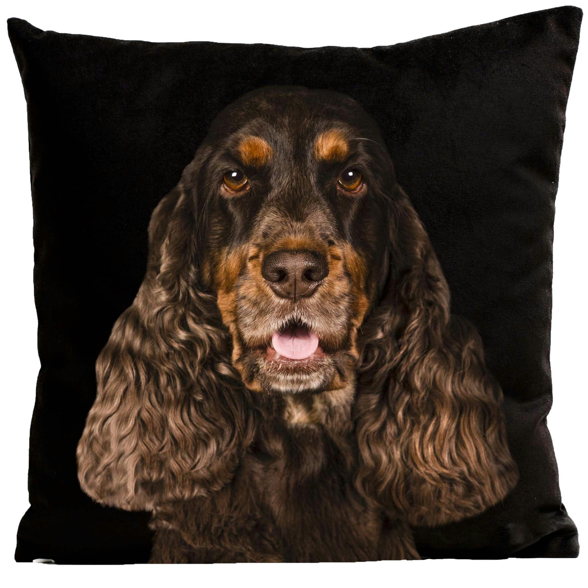 - Coussin chien cocker suédine noir 40x40cm