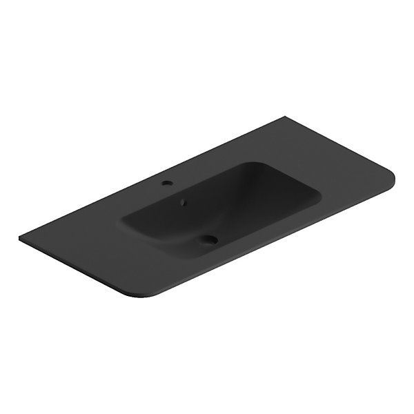 Ensemble salle de bains L. 104 cm meuble sous vasque bleu mat   plan vasque version centre noir mat Alba