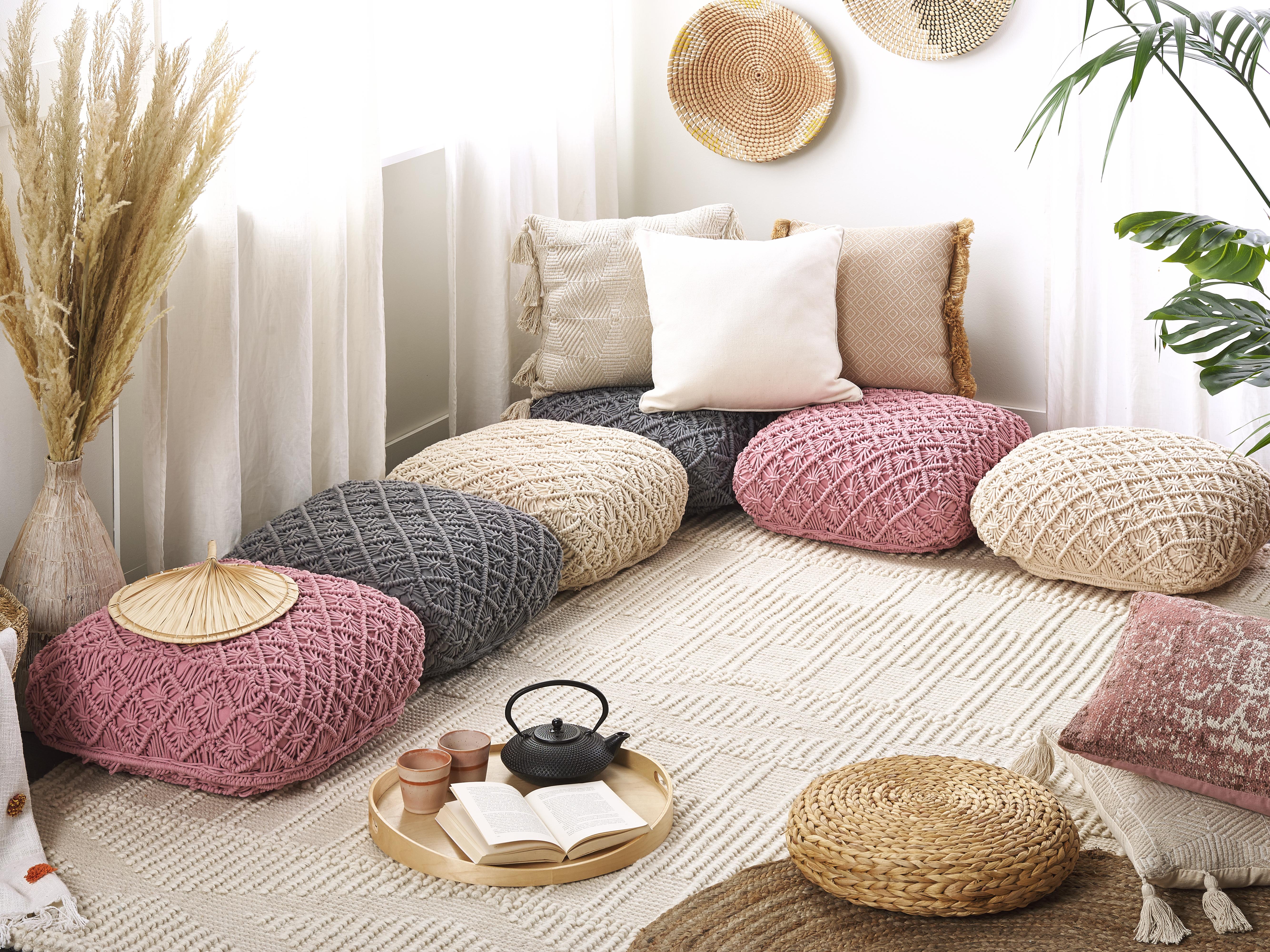 Pouffe Macram�� BERRECHID Cotton Grey