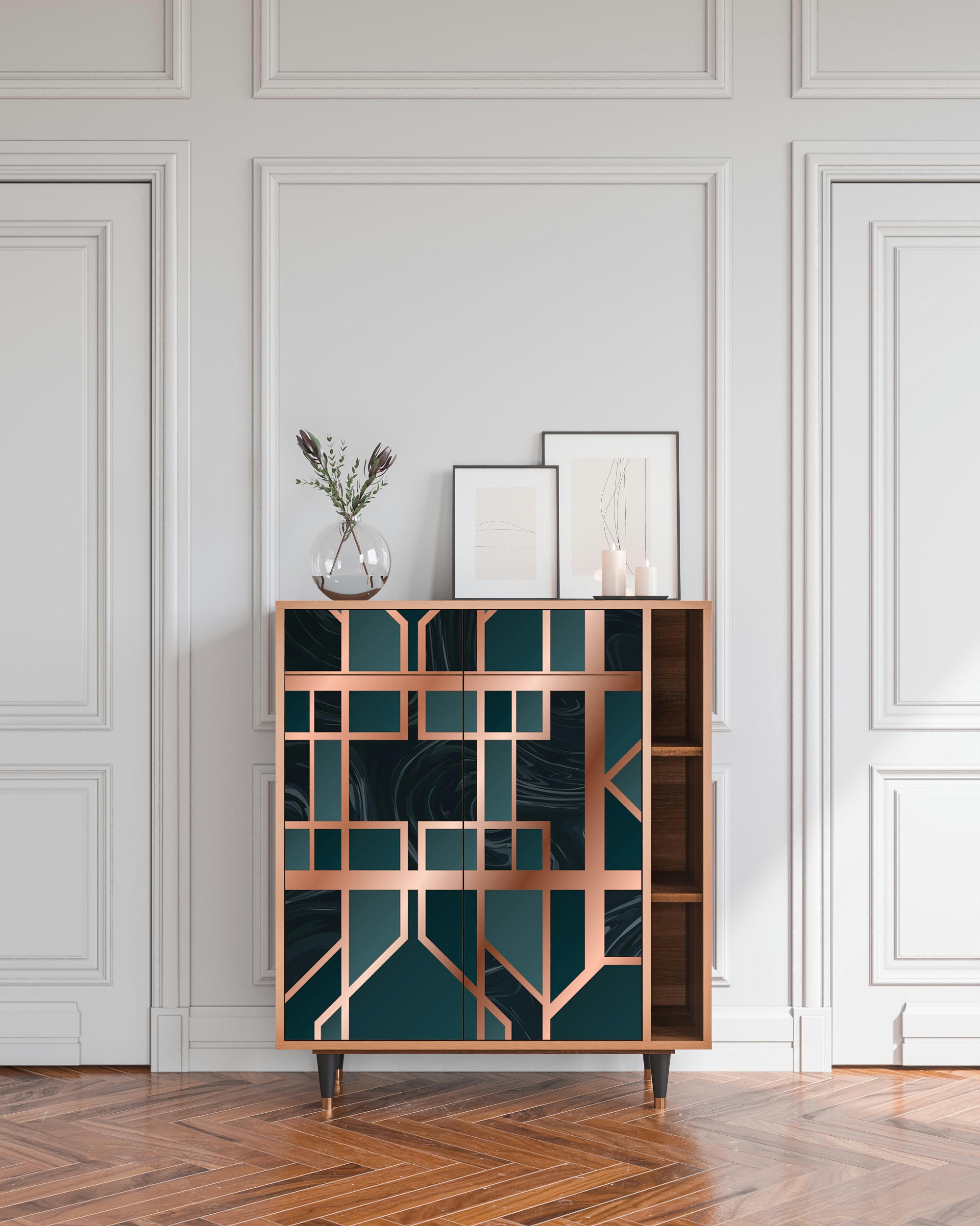 EMERALD METRO - Buffet  bleu-vert 2 tiroirs et 2 portes L 94 cm