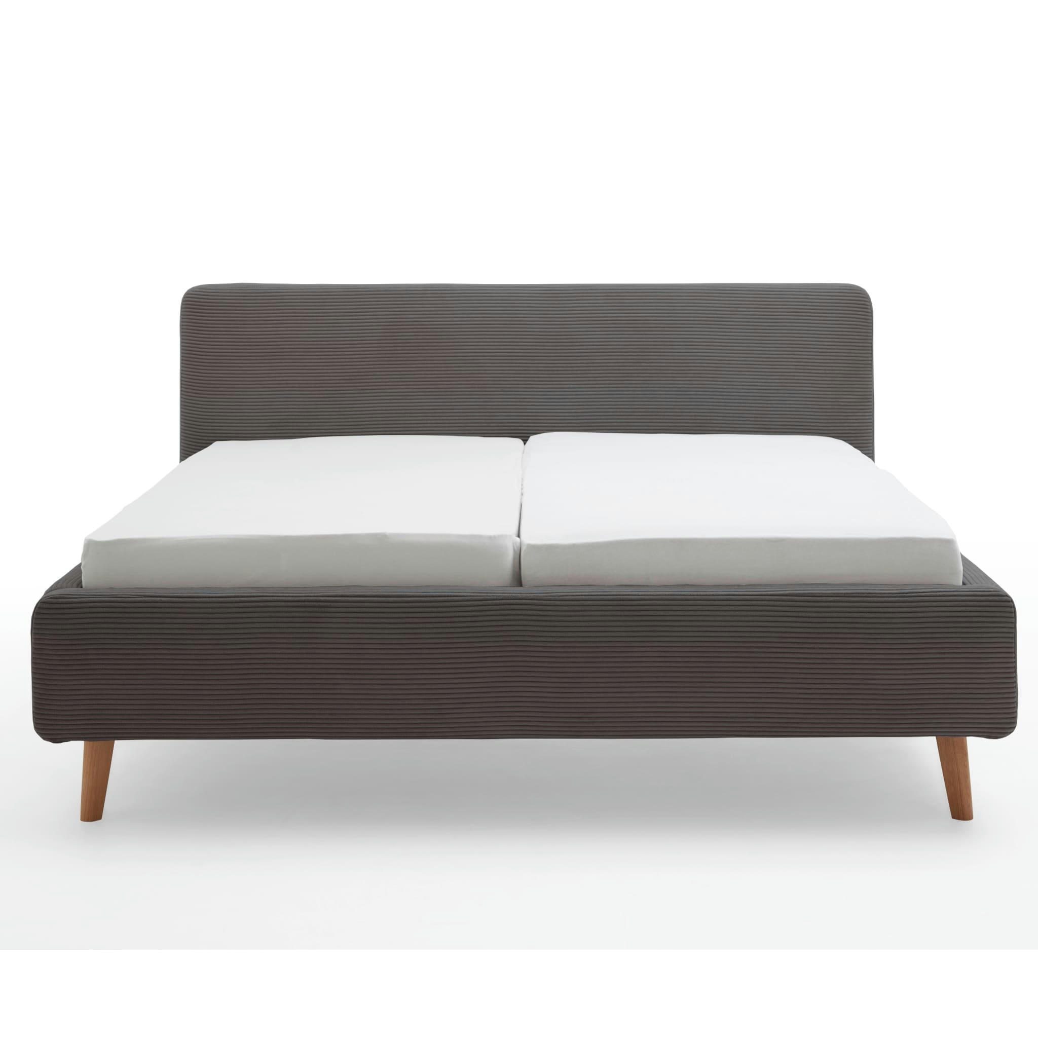 - Lit rembourré en velours avec tête de lit lisse anthracite 140x200