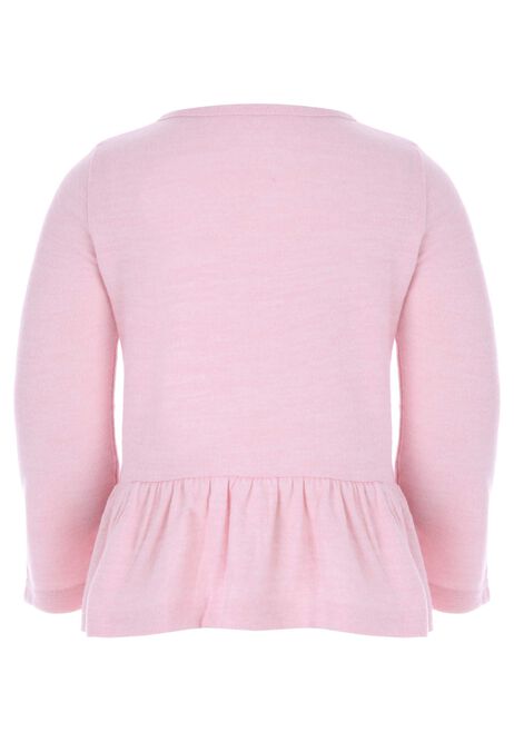 Younger Girls Pink Bow Print Peplum Cosy Top