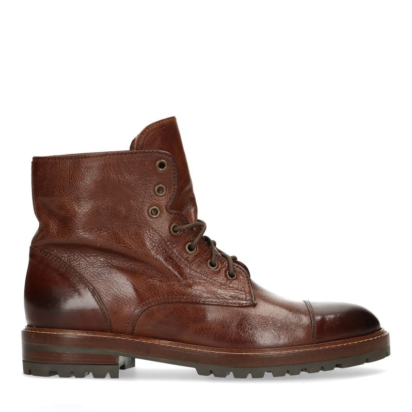 Manfield Cognac leren veterboots