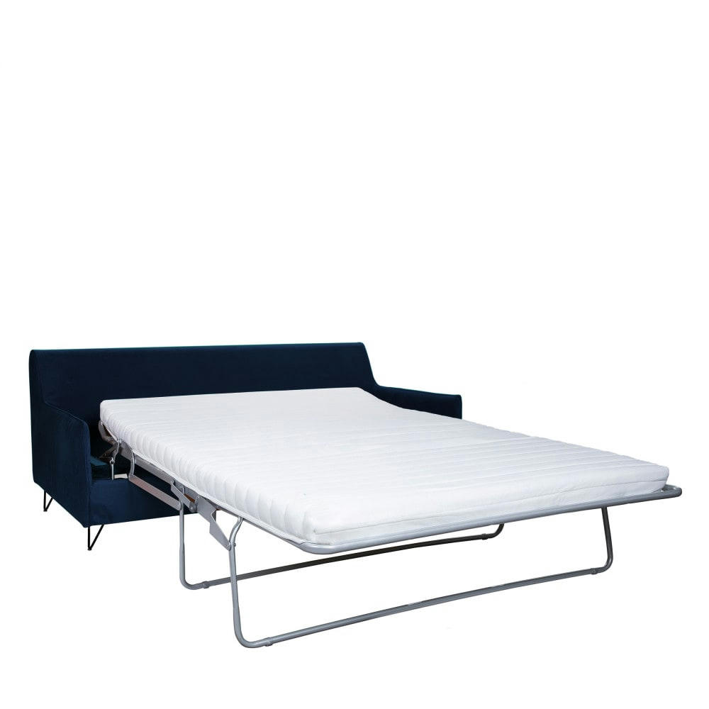 LUNERY - Canapé 4 places convertible en velours pieds épingles noirs bleu nuit